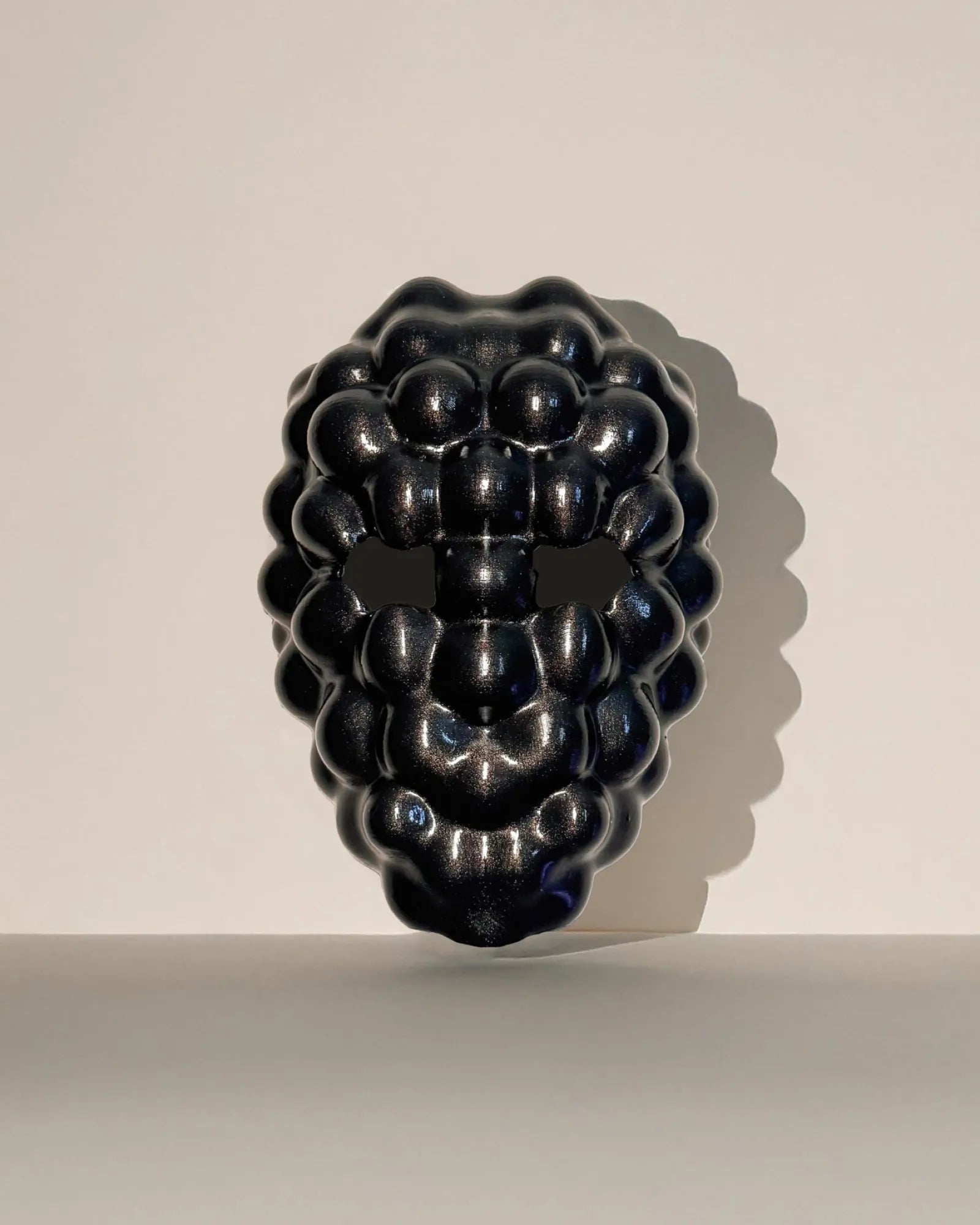 Alien Bloom Face; Black Shiny Cosmic Cluster, Space Fruit, Glossy Biomorphic mask handcrafted Venetian cosplay fantasy mask