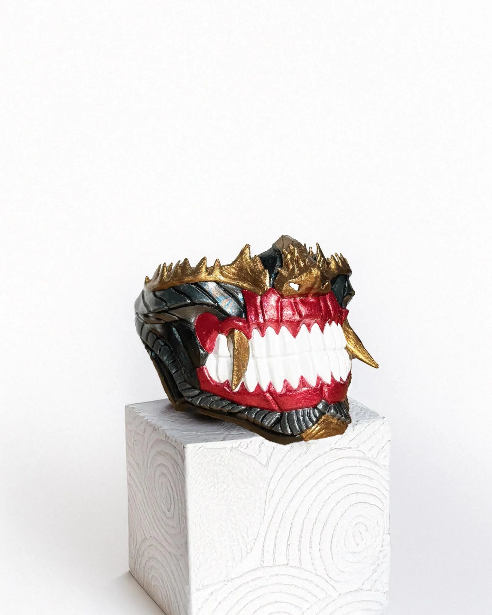 Dark Cyber Samurai Half Oni; dark Onu demons mask with white teeth - Venemask