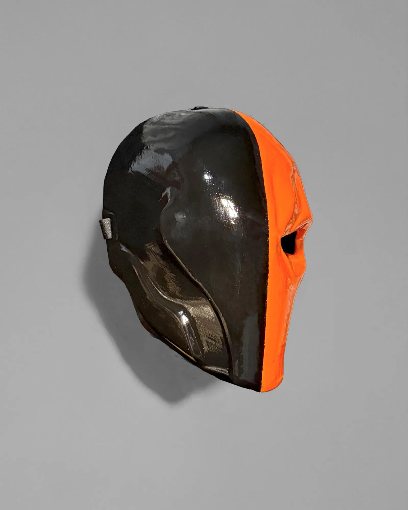 Deathstroke one eye; Orange and Black Cosplay Wearable Helmet, handcrafted Venetian mask for cosplay and fantasy events.