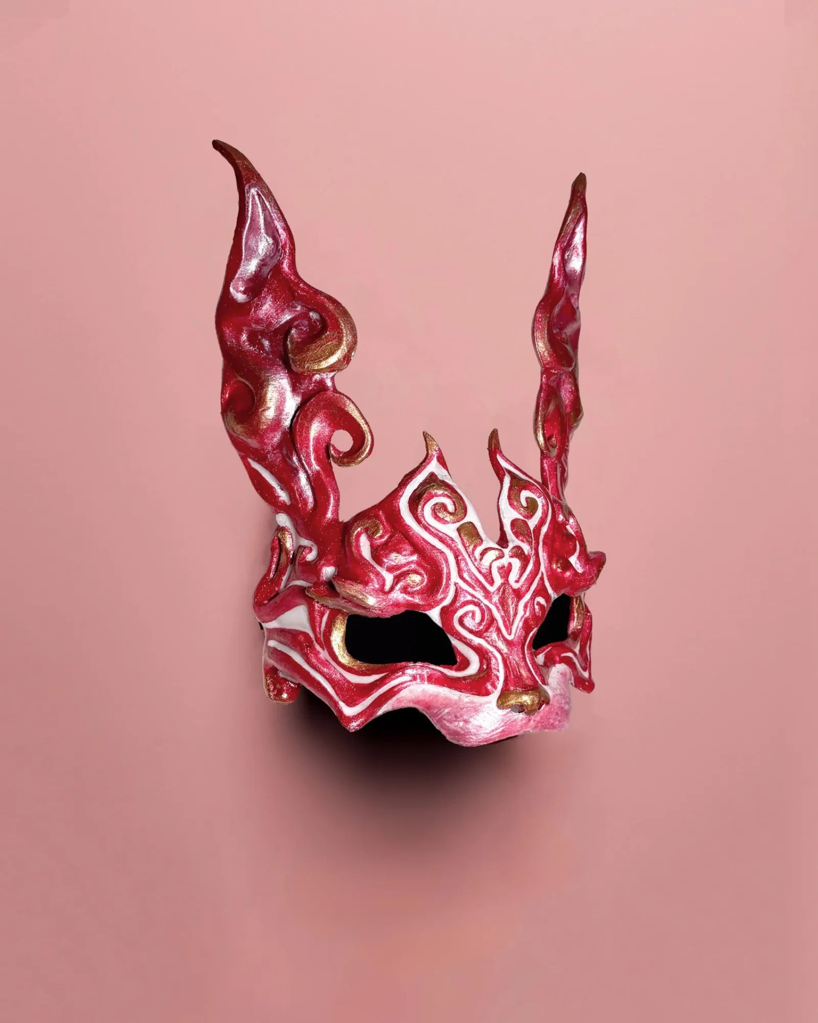 Easter Red, White and Gold Rabbit; Masque De Lapin, Steampunk mask handcrafted Venetian cosplay fantasy resin mask.