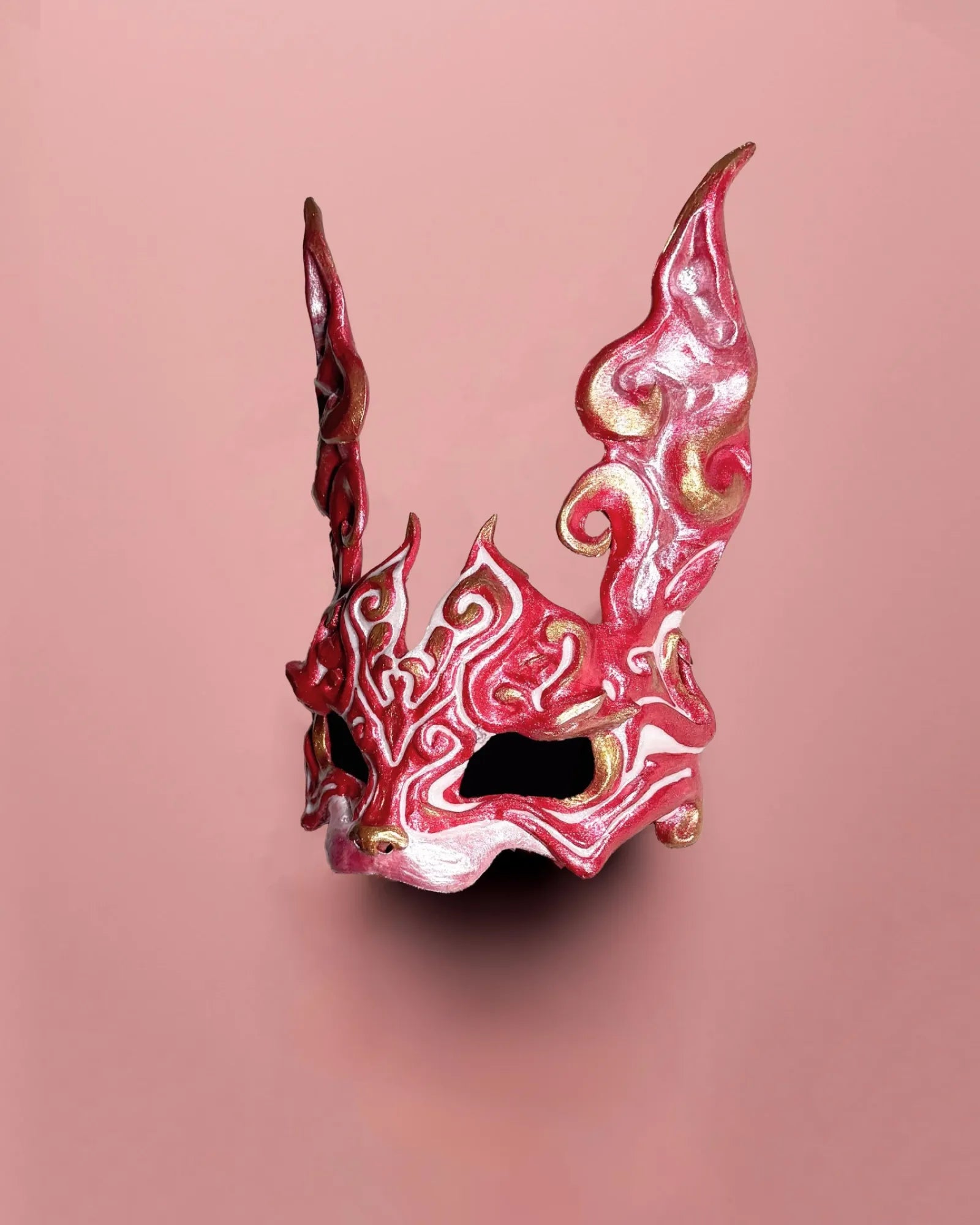 Easter Red, White and Gold Rabbit; Masque De Lapin, Steampunk mask, handcrafted venetian cosplay fantasy mask