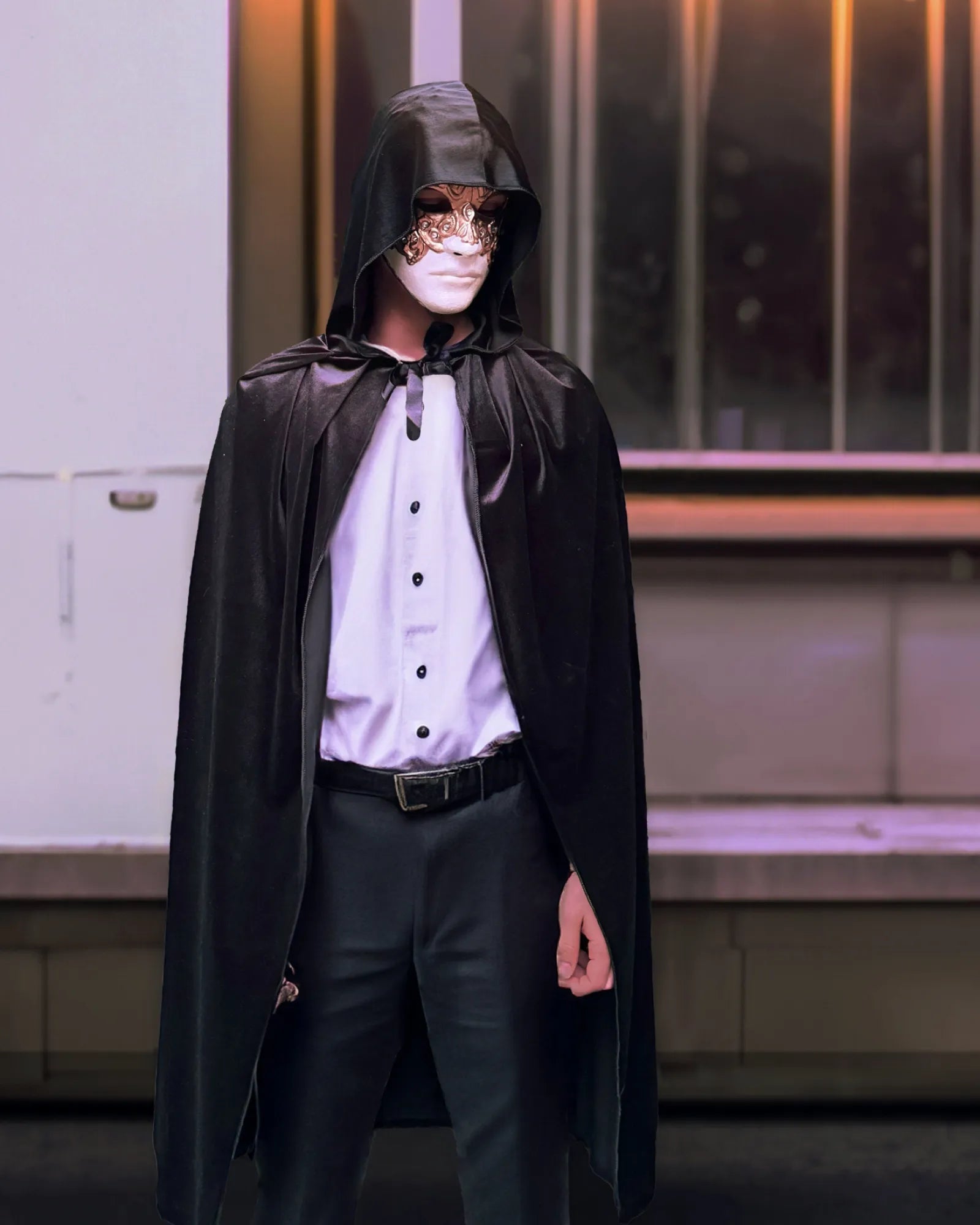 Eyes Wide Shut Mask and Velvet Cloak; Bill Harford Kubrick Film Mask with handcrafted Venetian design for cosplay and fantasy events.