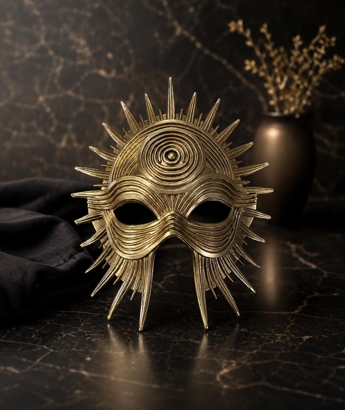 Golden Eclipse, Celestial Sun God Masquerade Mask, Fantasy Oracle Costume, Gold Ritual Wall Decor - Venemask
