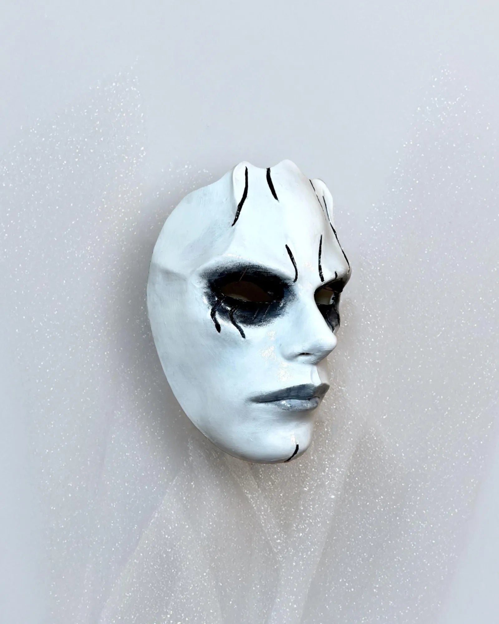 Gothic Face Venetian; White Face with Black lines, Masquerade Party Mask, handcrafted venetian cosplay fantasy mask with elastic bands.