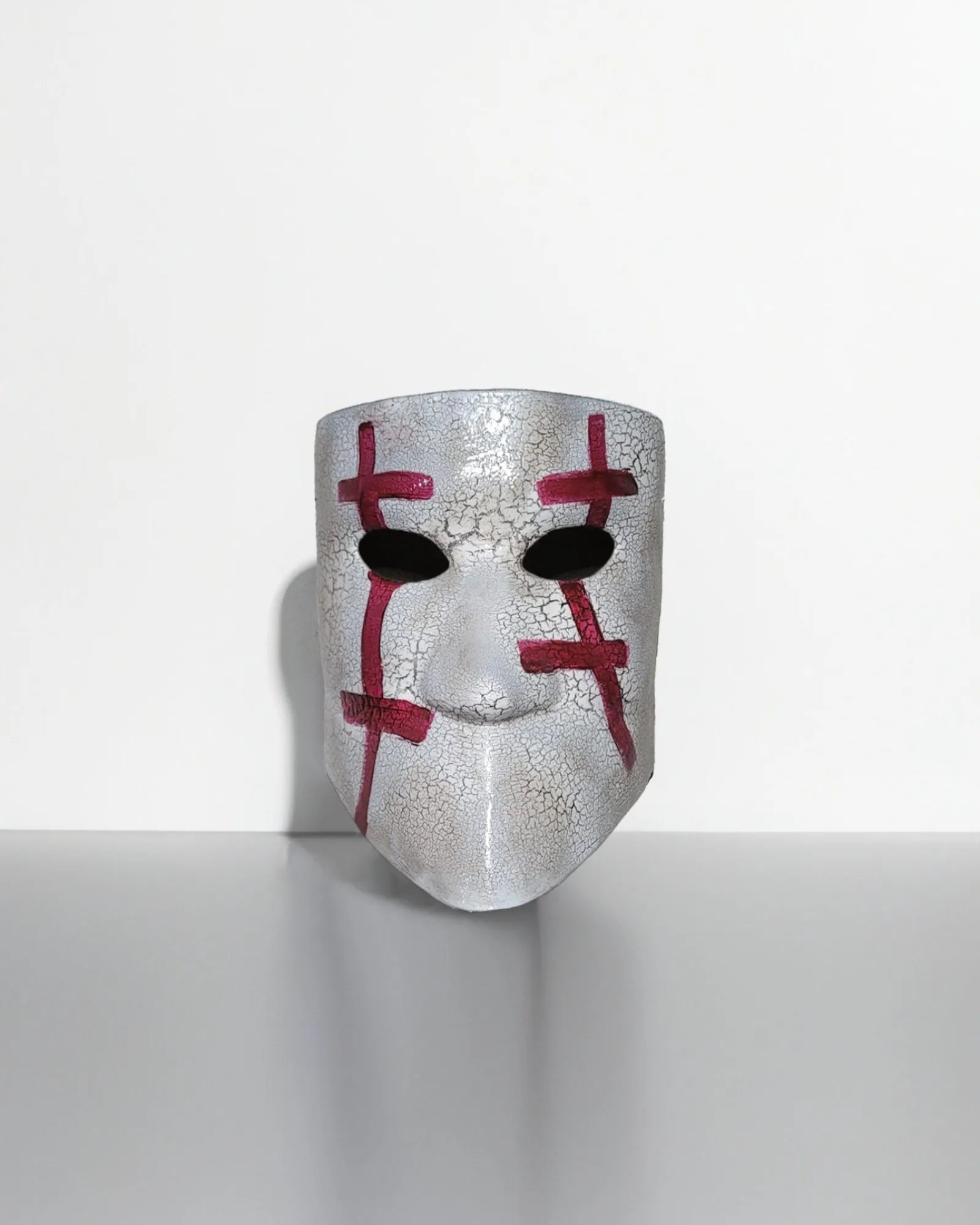 Historical Venetian Bauta; Red Accents on White, Traditional Crusades mask, handcrafted venetian cosplay fantasy mask for costume events.