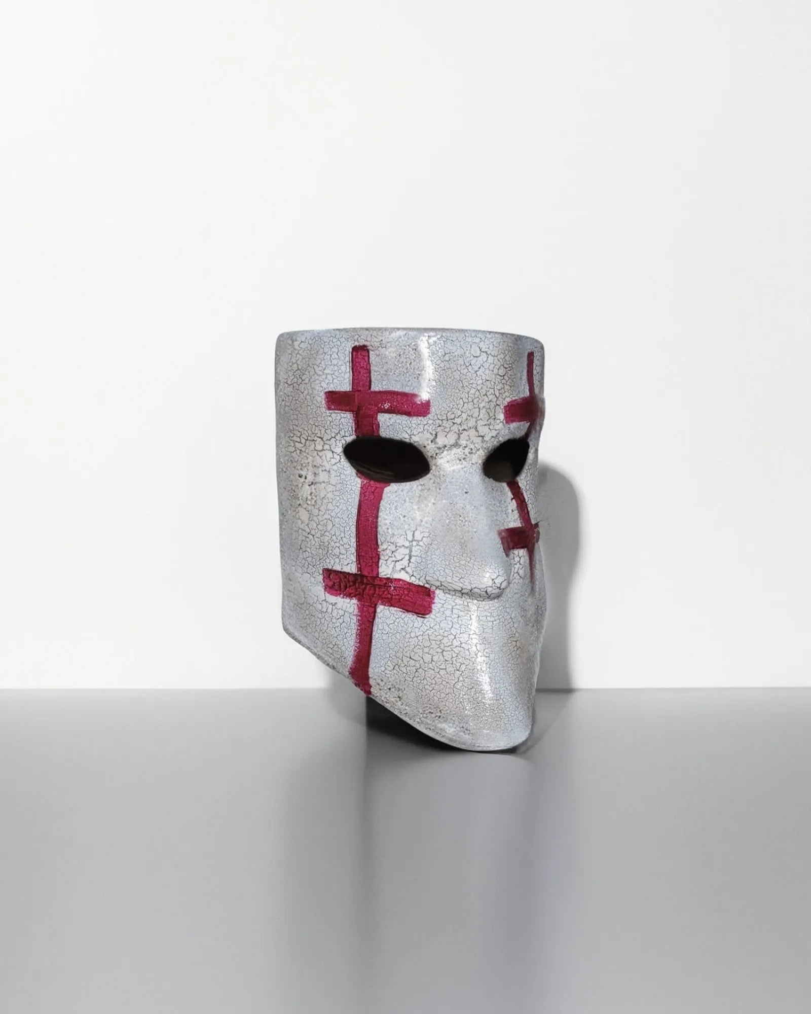 Historical Venetian Bauta; Red Accents on White, Traditional Crusades mask - Venemask