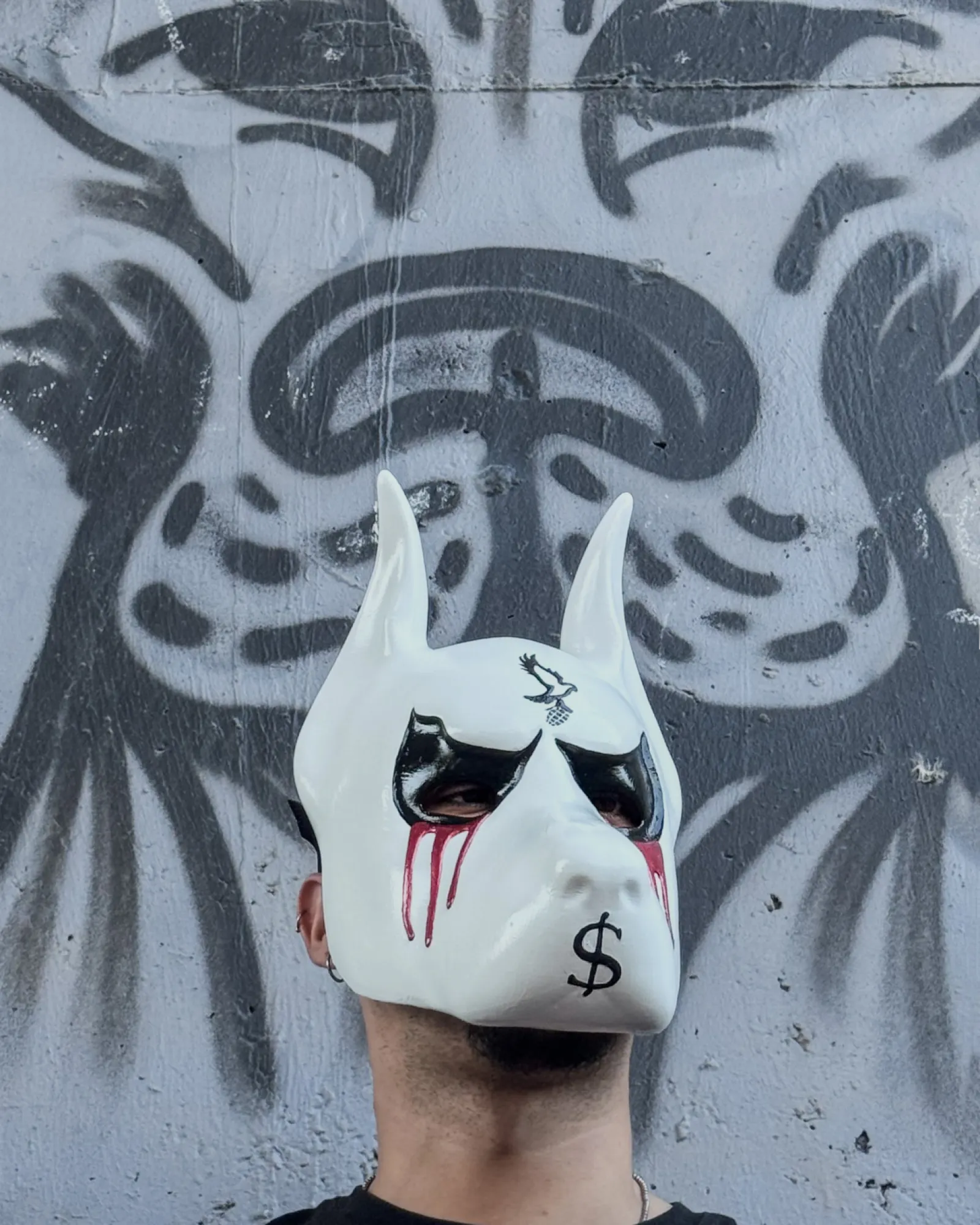 Hollywood Undead J-Dog Inspired; Cartoonish Dog, Blood and Dolar Helmet handcrafted venetian mask for cosplay fantasy