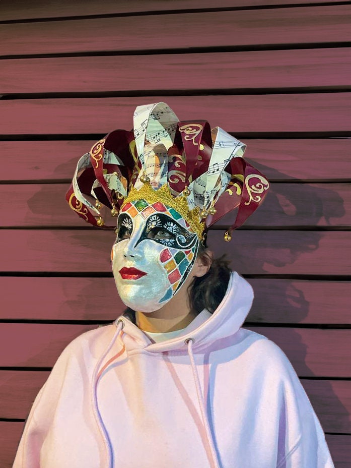 Red and White Jester Mask - Venetian Mask - Rio Venice Carnival - Colorfull Face