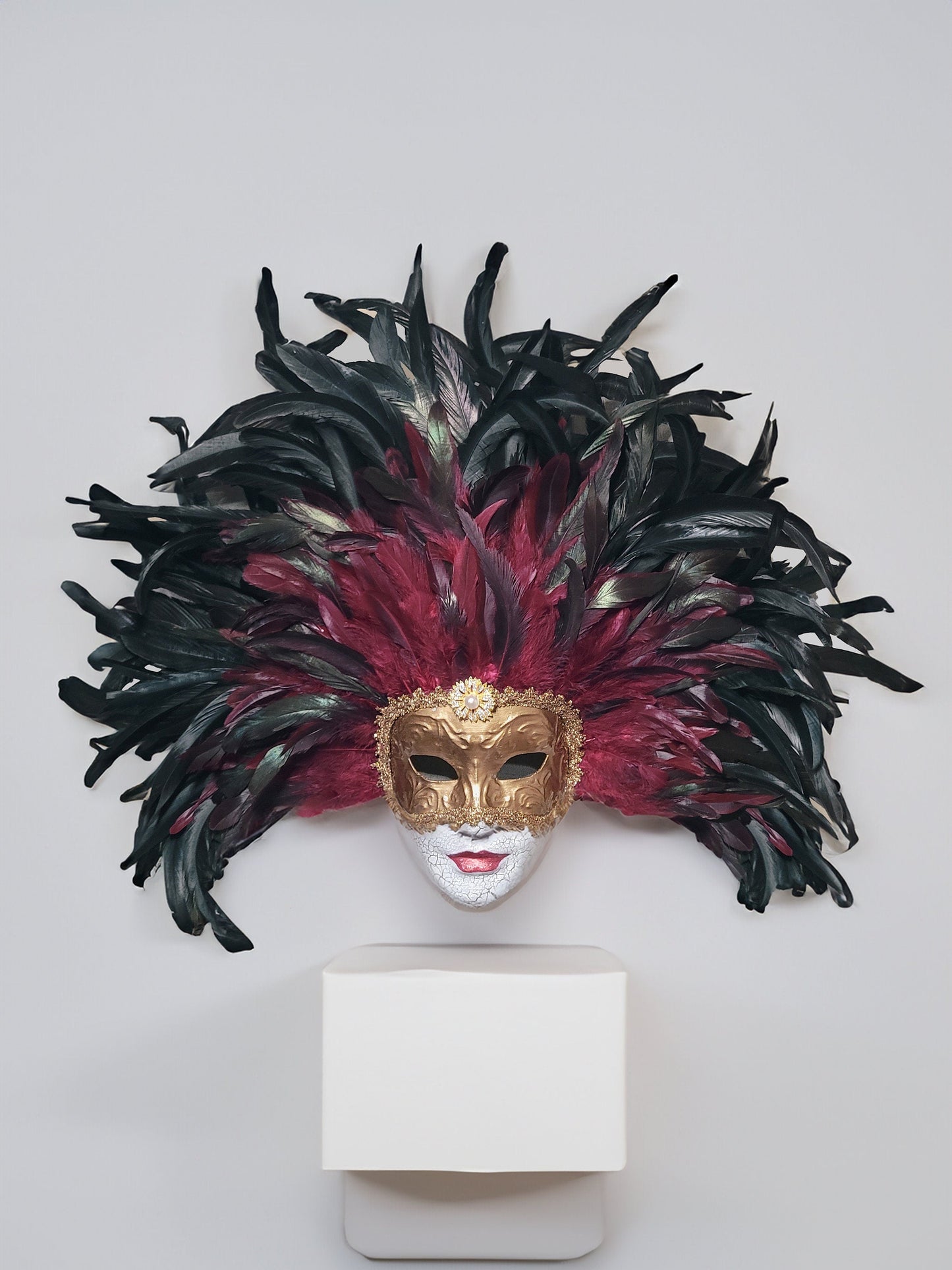 Eyes Wide Shut Inspired - Bill Harford and Red Burgundy Mandy Feathers Mask -