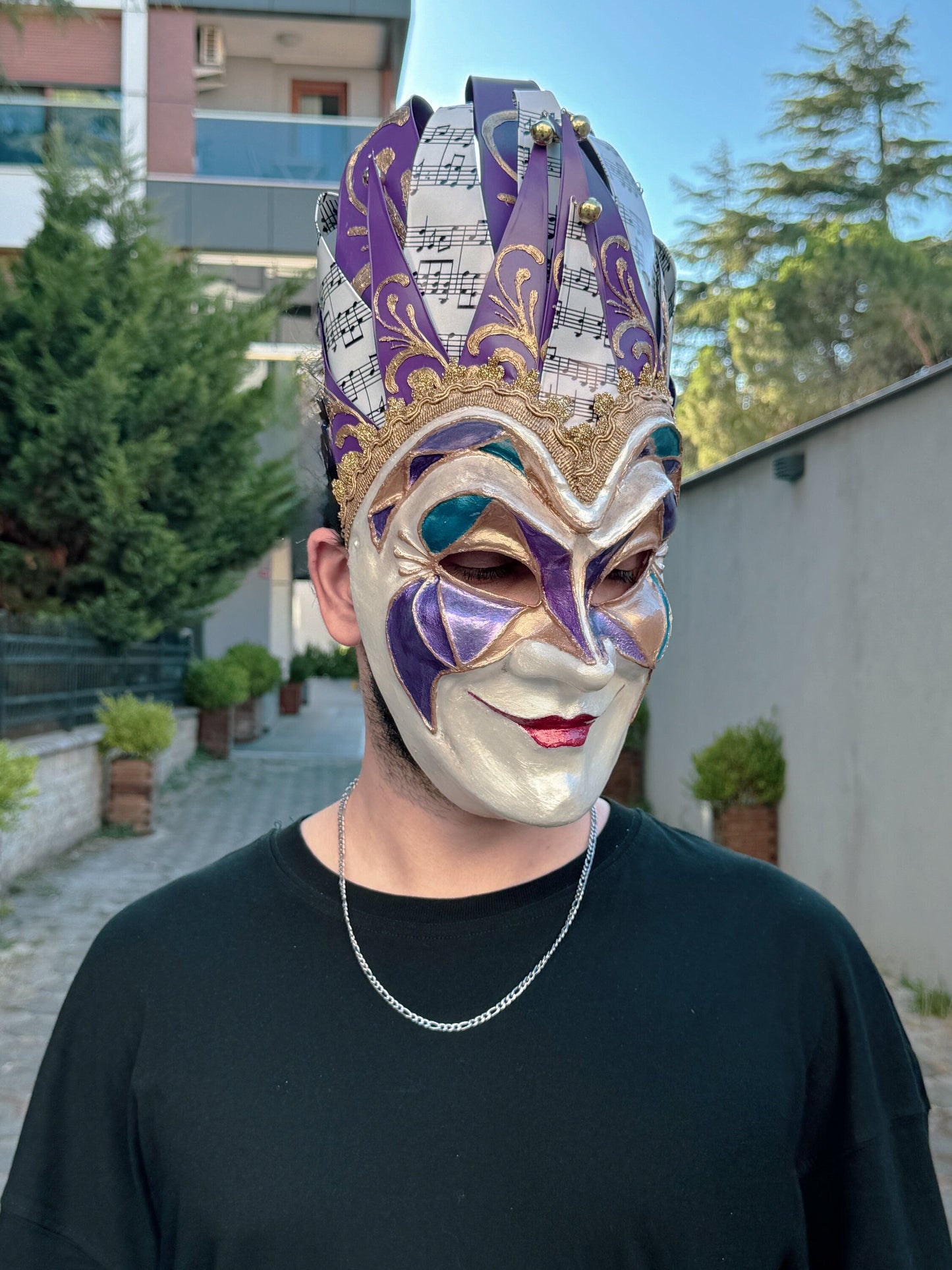 Joker Venetian Mask Iconic Techno Purple - Colorful Rio Carnival Mask - Jolly