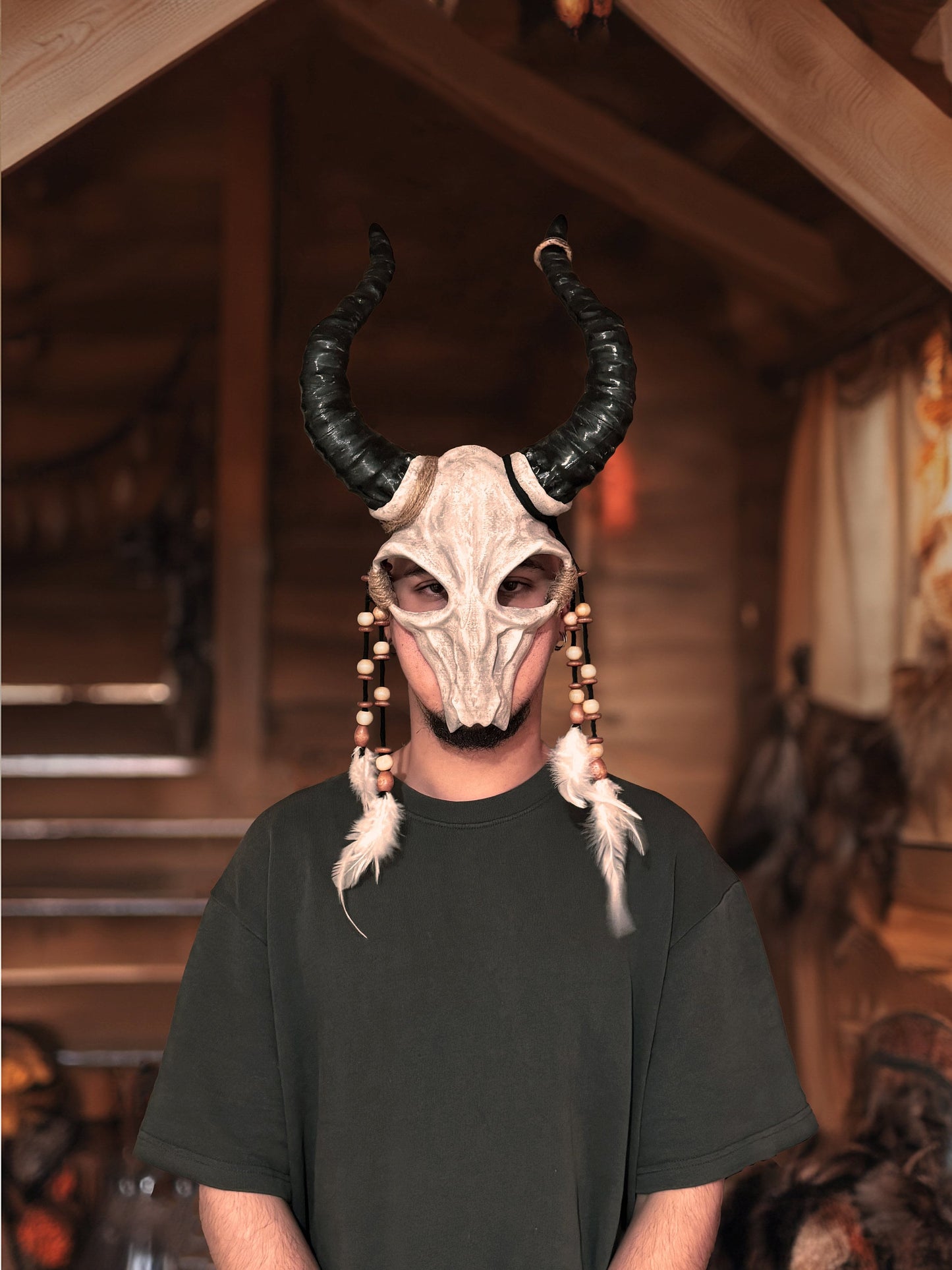 Shaman Goat Skull Mask - Ram Horns - Voodoo Costume Cosplay - Whimsical Mystic