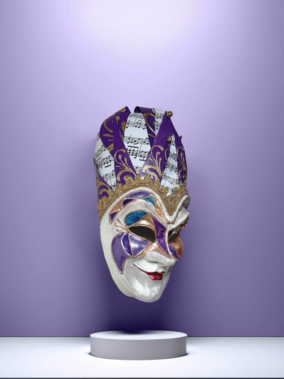 Joker Venetian Mask Iconic Techno Purple - Colorful Rio Carnival Mask - Jolly
