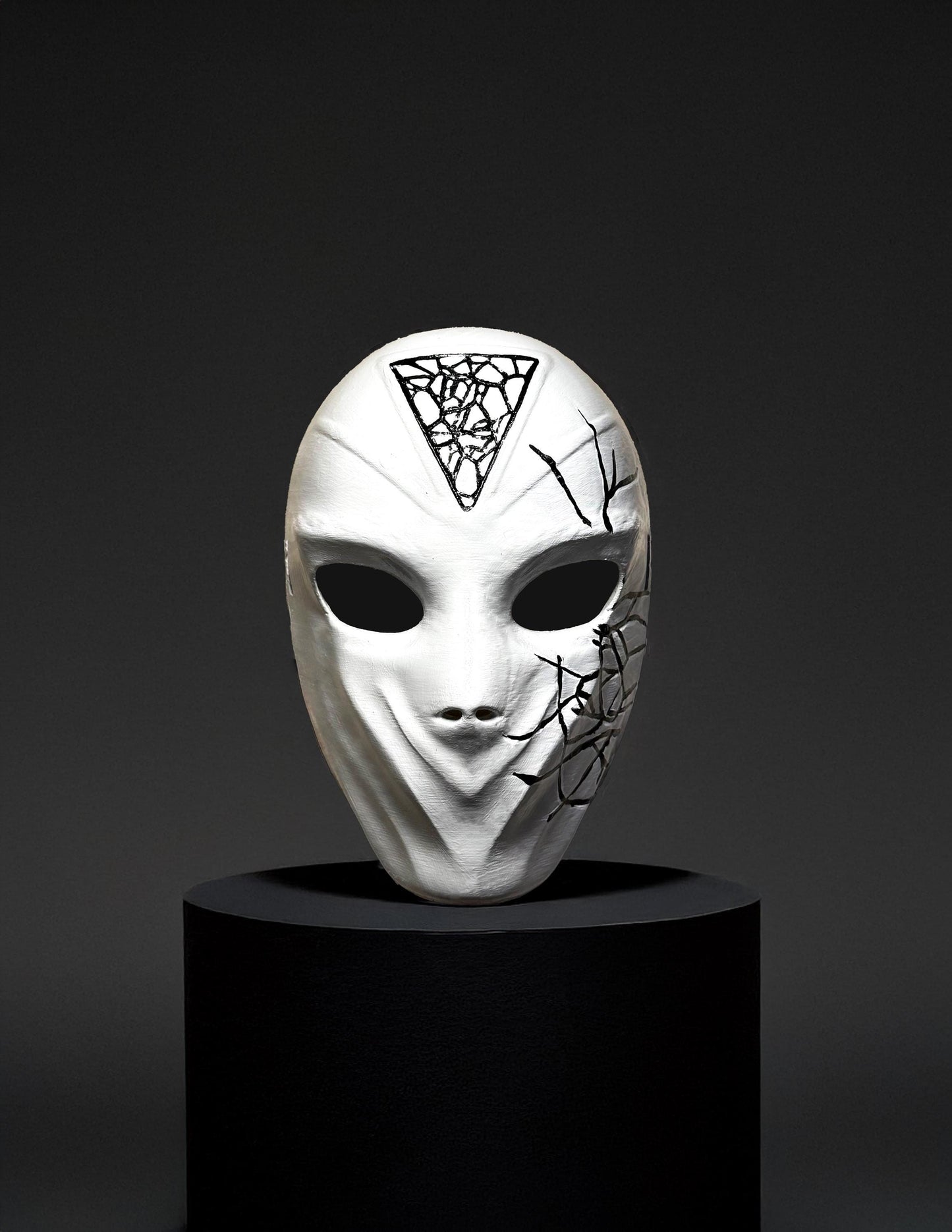 Conspirator Venetian Mask - Black Crackle Pattern - Graffiti Style - White Mask - Party, events, cosplay masquerade mask - Halloween Mask