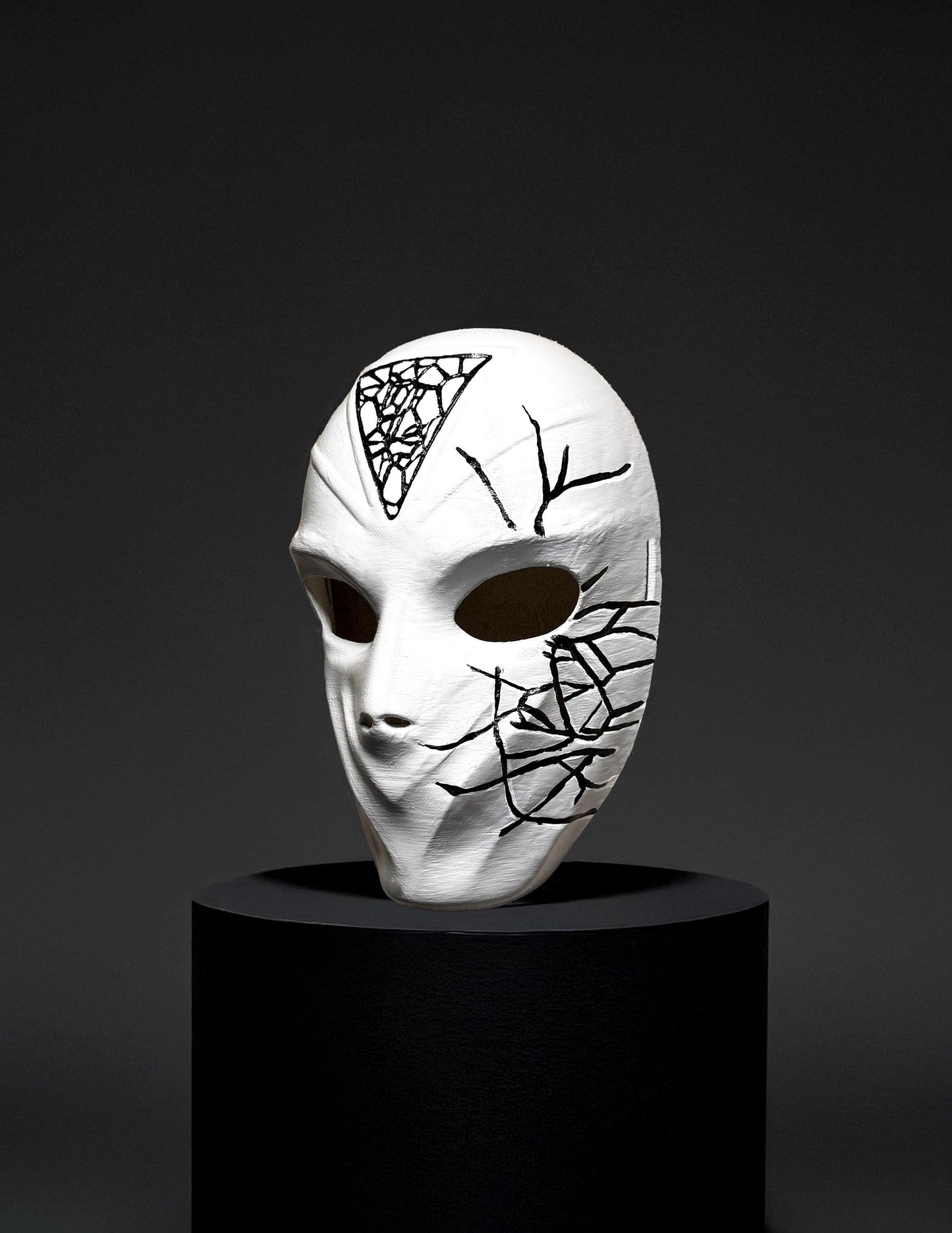 Conspirator Venetian Mask - Black Crackle Pattern - Graffiti Style - White Mask - Party, events, cosplay masquerade mask - Halloween Mask