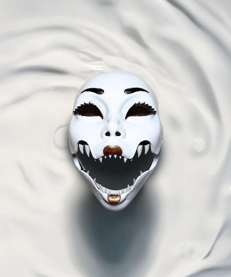 Demon Geisha Gold Mask - Japanese Horror Folklore, Cosplay Masquerade, cosplay