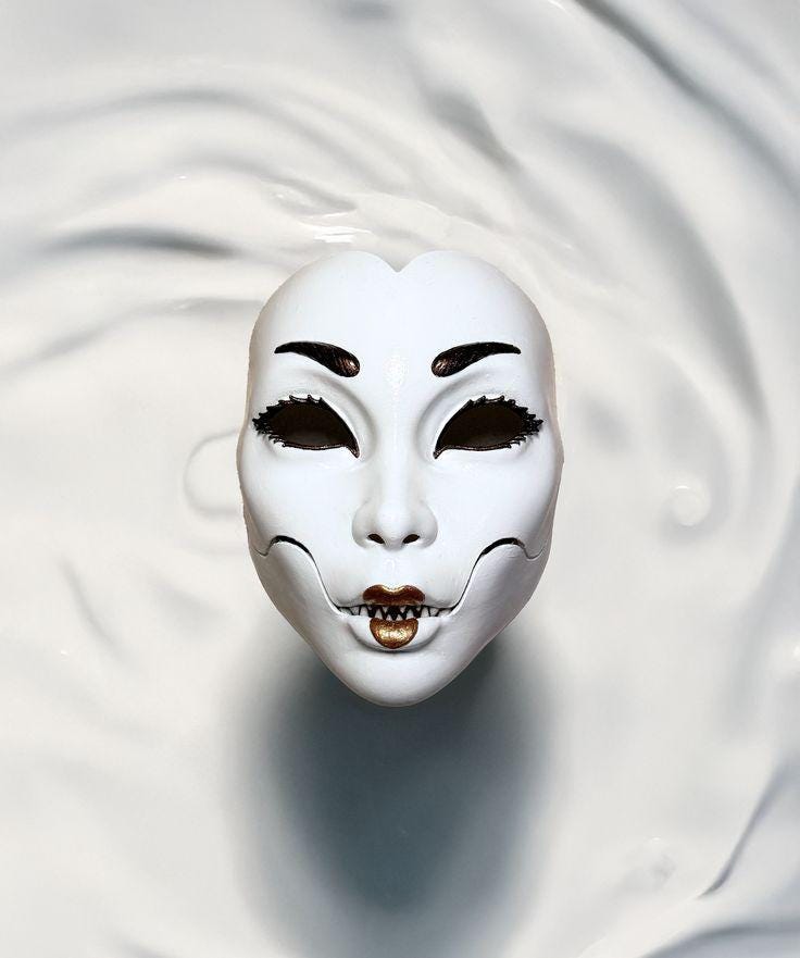 Demon Geisha Gold Mask - Japanese Horror Folklore, Cosplay Masquerade, cosplay