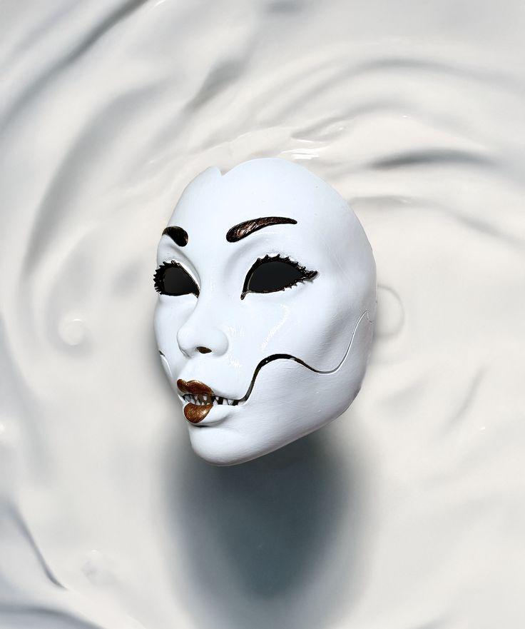 Demon Geisha Gold Mask - Japanese Horror Folklore, Cosplay Masquerade, cosplay