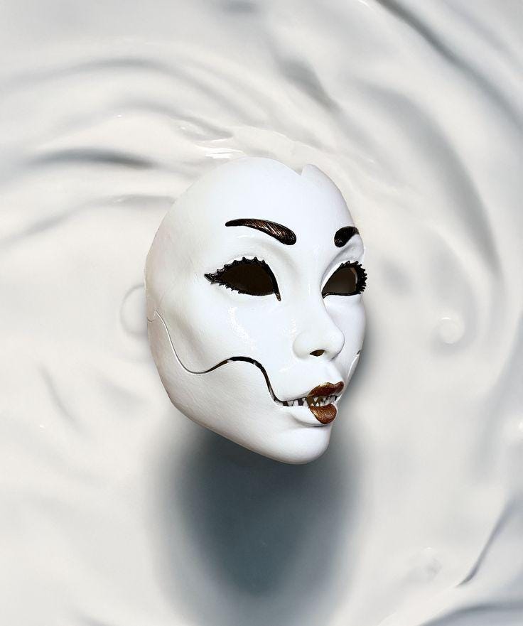 Demon Geisha Gold Mask - Japanese Horror Folklore, Cosplay Masquerade, cosplay