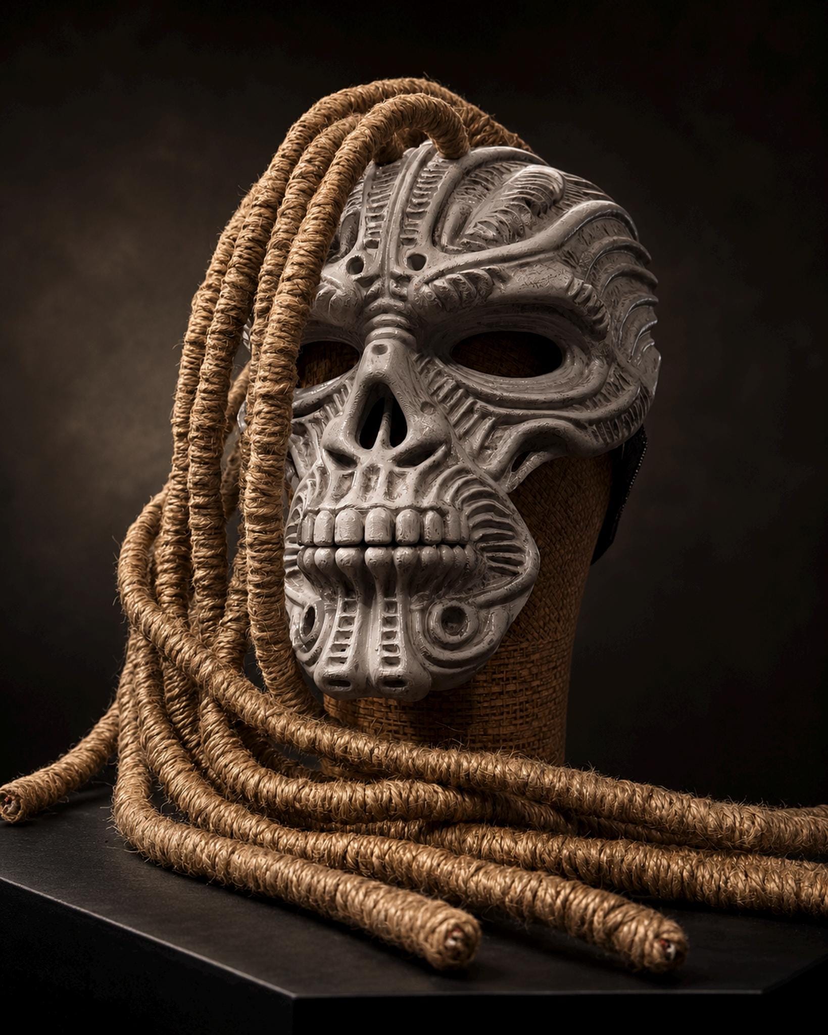 Wraith Hunter Tribal Skull Mask with Rope Dreadlocks: Dark Fantasy Cosplay