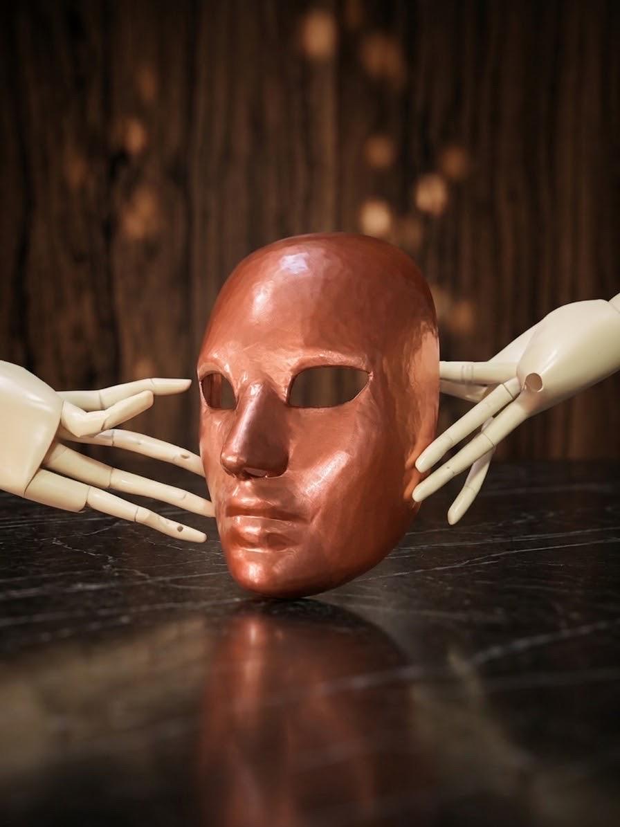 Authentic Gold Face Venetian Mask - Bauta Style Masquerade - Soft Bronze Mask