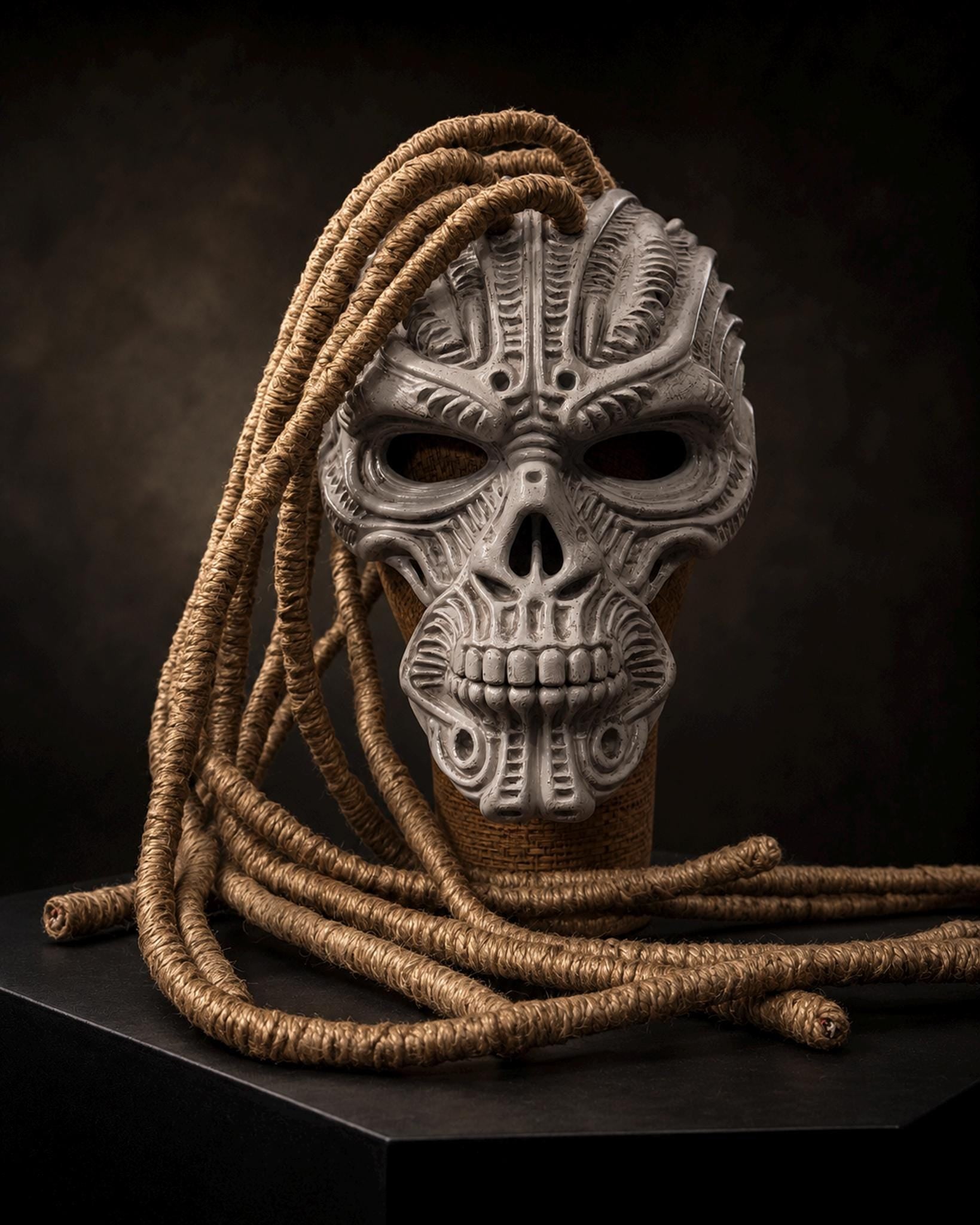 Wraith Hunter Tribal Skull Mask with Rope Dreadlocks: Dark Fantasy Cosplay