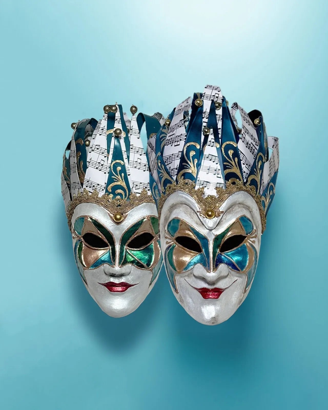 Handcrafted Joker venetian mask for cosplay and fantasy, made from PLA with unique hand-painted design and removable straps.