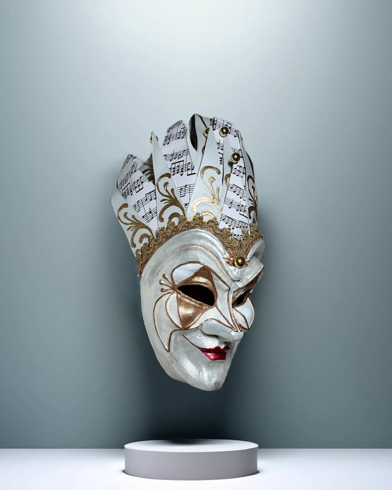 Joker Venetian Mask Unique White; Colorful Rio Carnival, Techno handcrafted mask for cosplay, fantasy costume and decor.