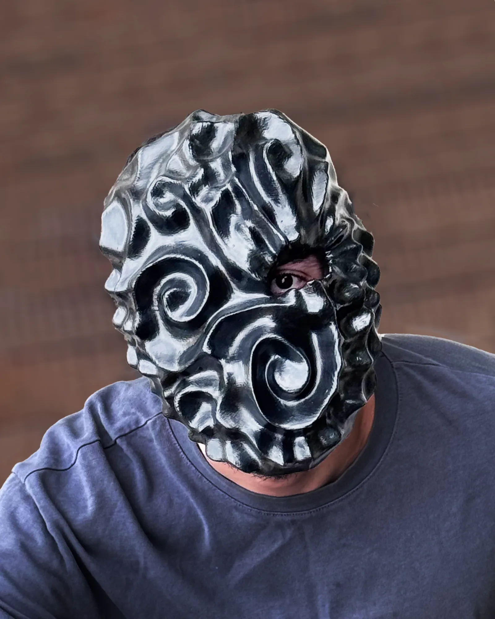 Obsidian Cursed Stone Effect Spiral; Dark Art Facepiece, Abyssal Swirl Mask handcrafted Venetian cosplay fantasy