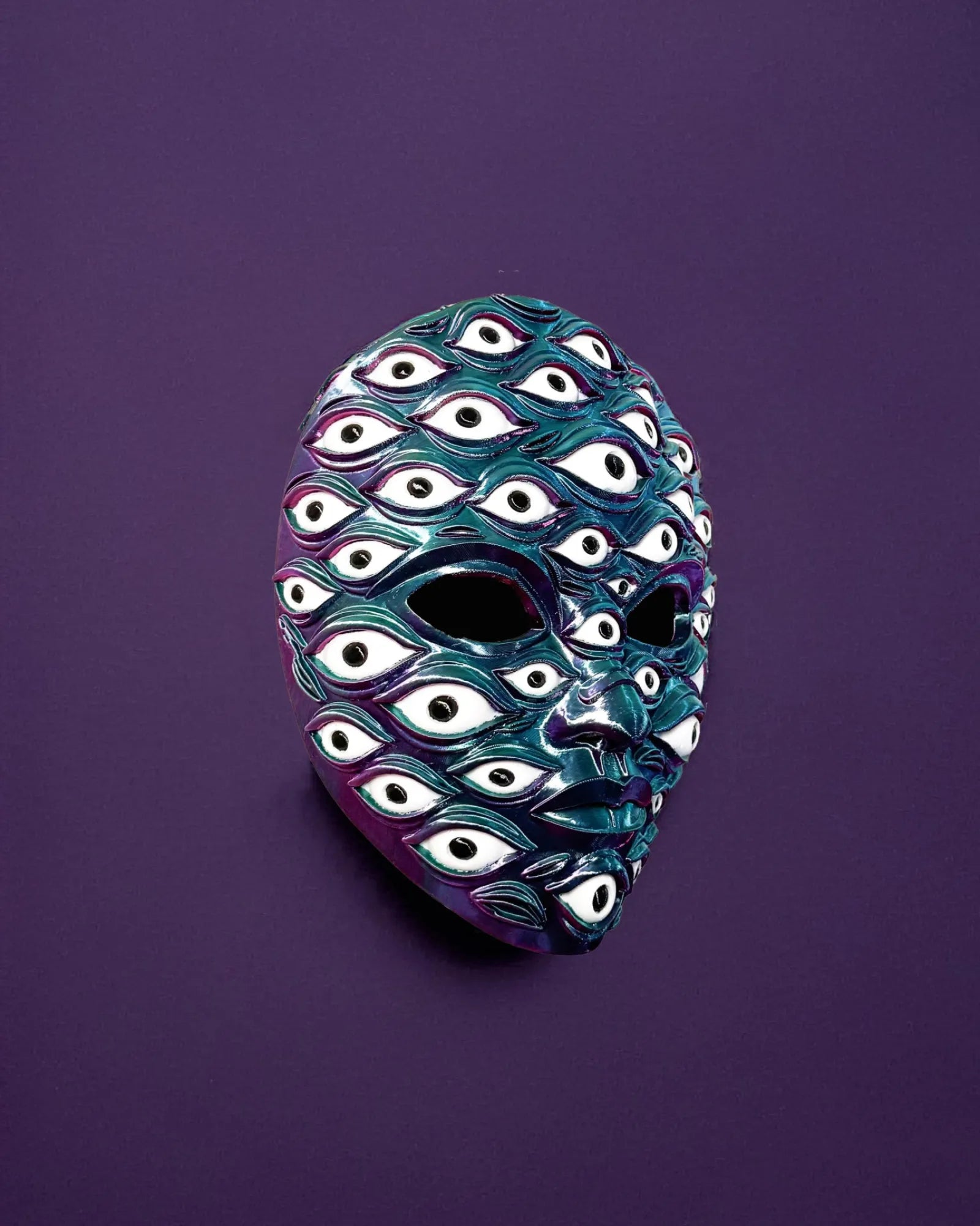 PRE-COLORED Multicolor; Psychedelic All Eyes Cosmic Multi-Eye Mask in vibrant handmade venetian style for cosplay or fantasy events.