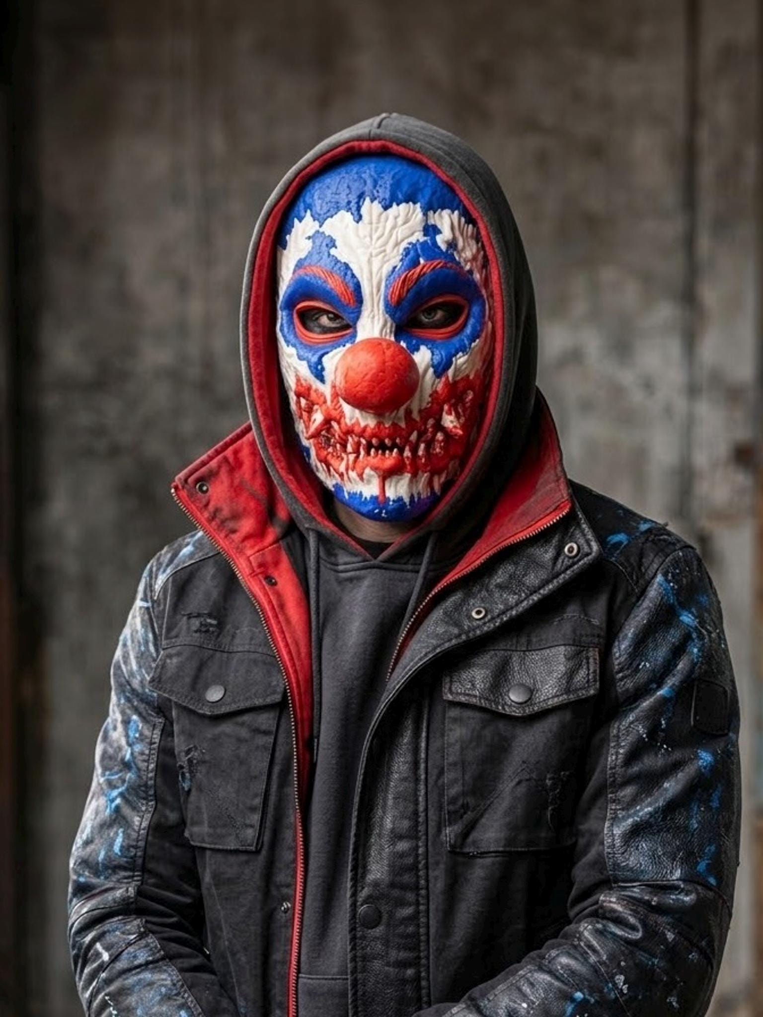 PRE-COLORED - NO Hand crafted Horror Clown Face Mask, Red White Blue Cosplay, Scary Halloween - Venemask