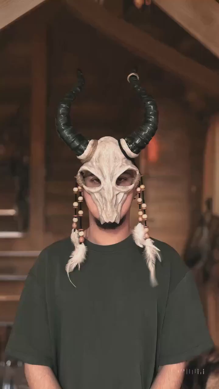 Shaman Goat Skull Mask - Ram Horns - Voodoo Costume Cosplay - Whimsical Mystic