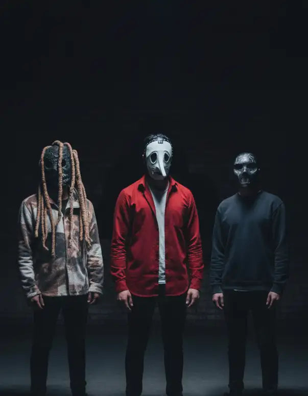 Red slipknot shirt with black sleeves and white buttons