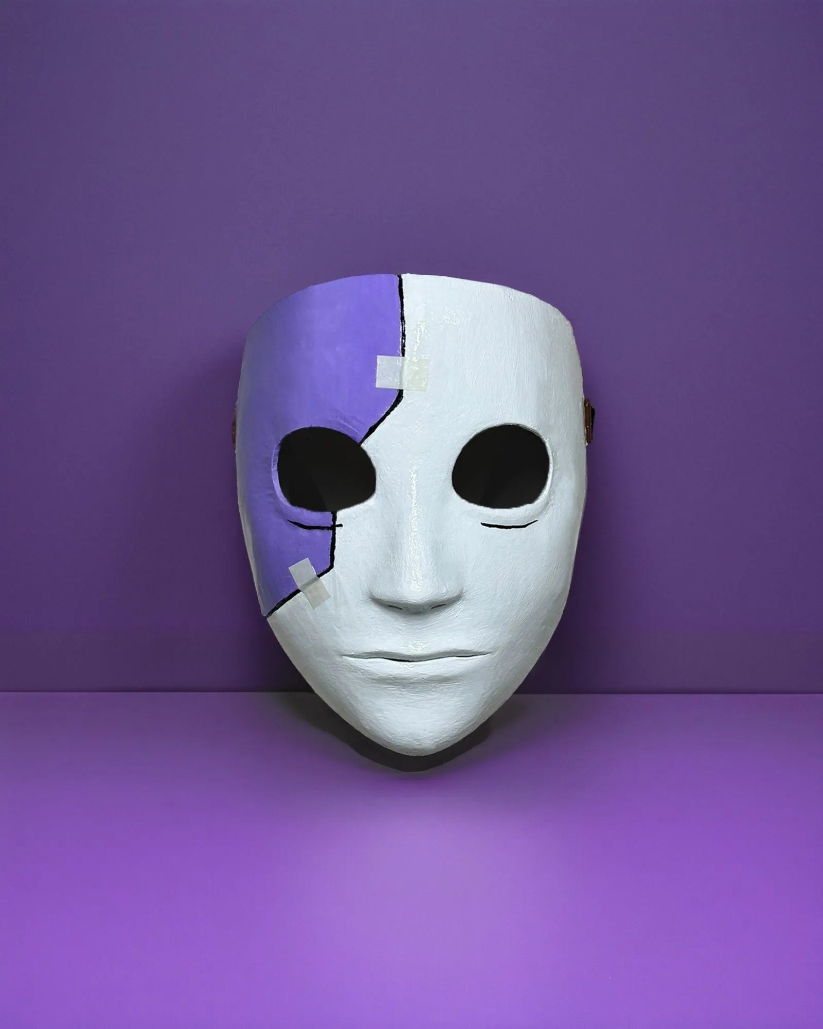 Sally Face Mask For Cosplay; Purple and White - Sal Fisher Prosthesis Mask, handcrafted Venetian mask for fantasy cosplay.