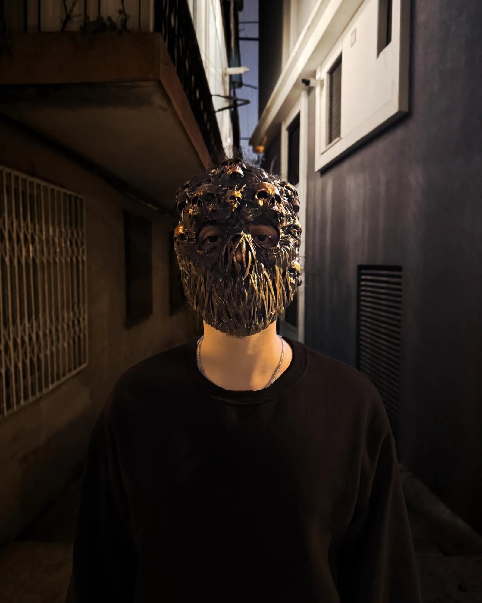 Handcrafted Venetian Skulls Ghoul Face Skeleton lines; Scary Halloween, Horror Gothic mask for cosplay and fantasy events.