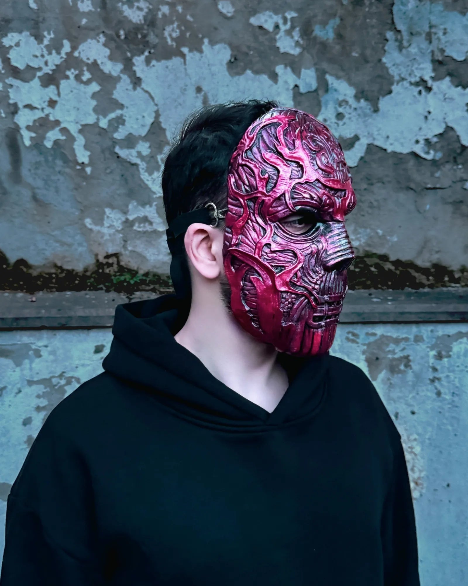 Slipknot Alessandro Venturella "Vman"; Red and Black Metal Music mask, handcrafted Venetian cosplay mask