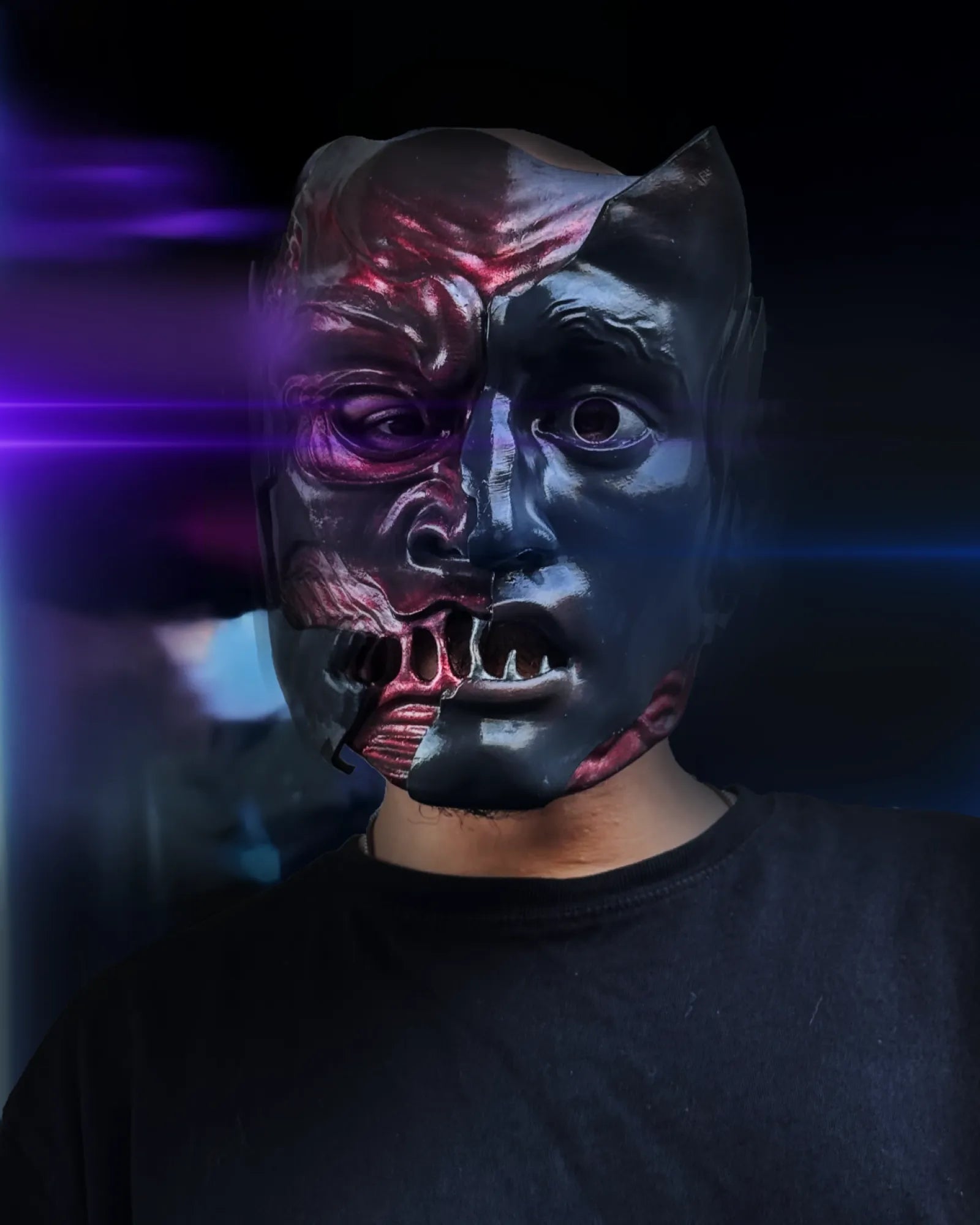 Slipknot Alessandro Venturella "Vman"; Red and Gray, Two face mask, handcrafted Venetian cosplay fantasy mask with elastic bands.