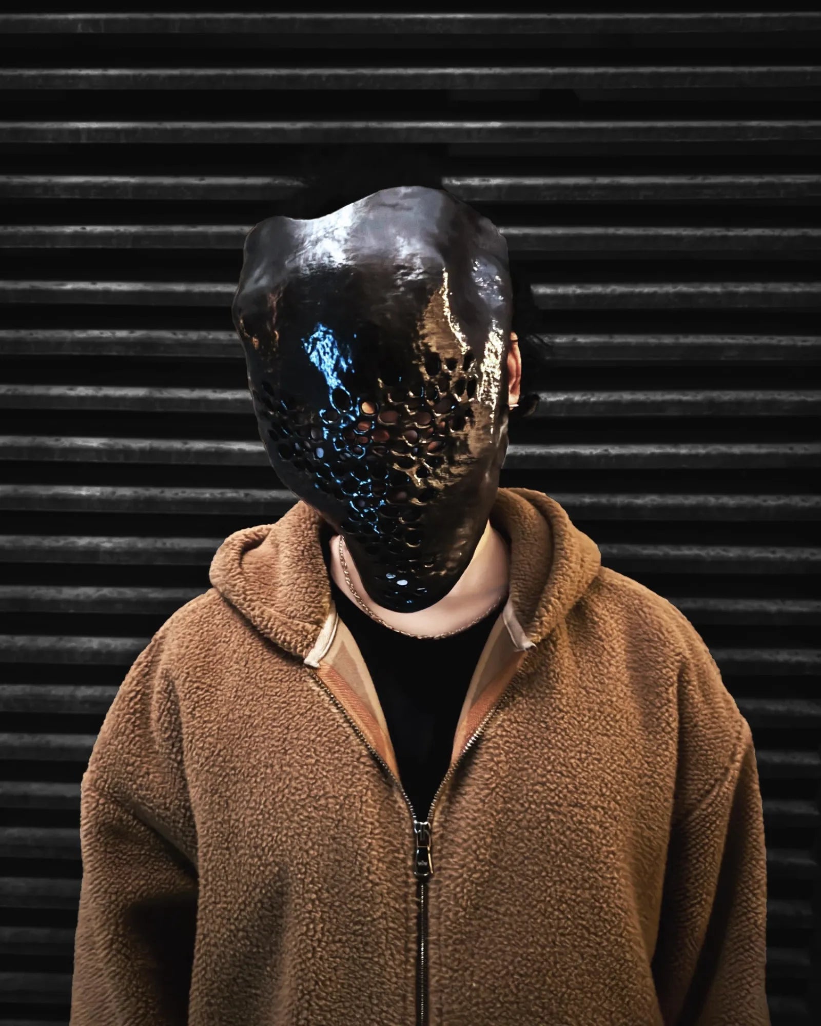 Symbiotic Trypophobia Venom; Alien Perforated Black Mask - Venemask