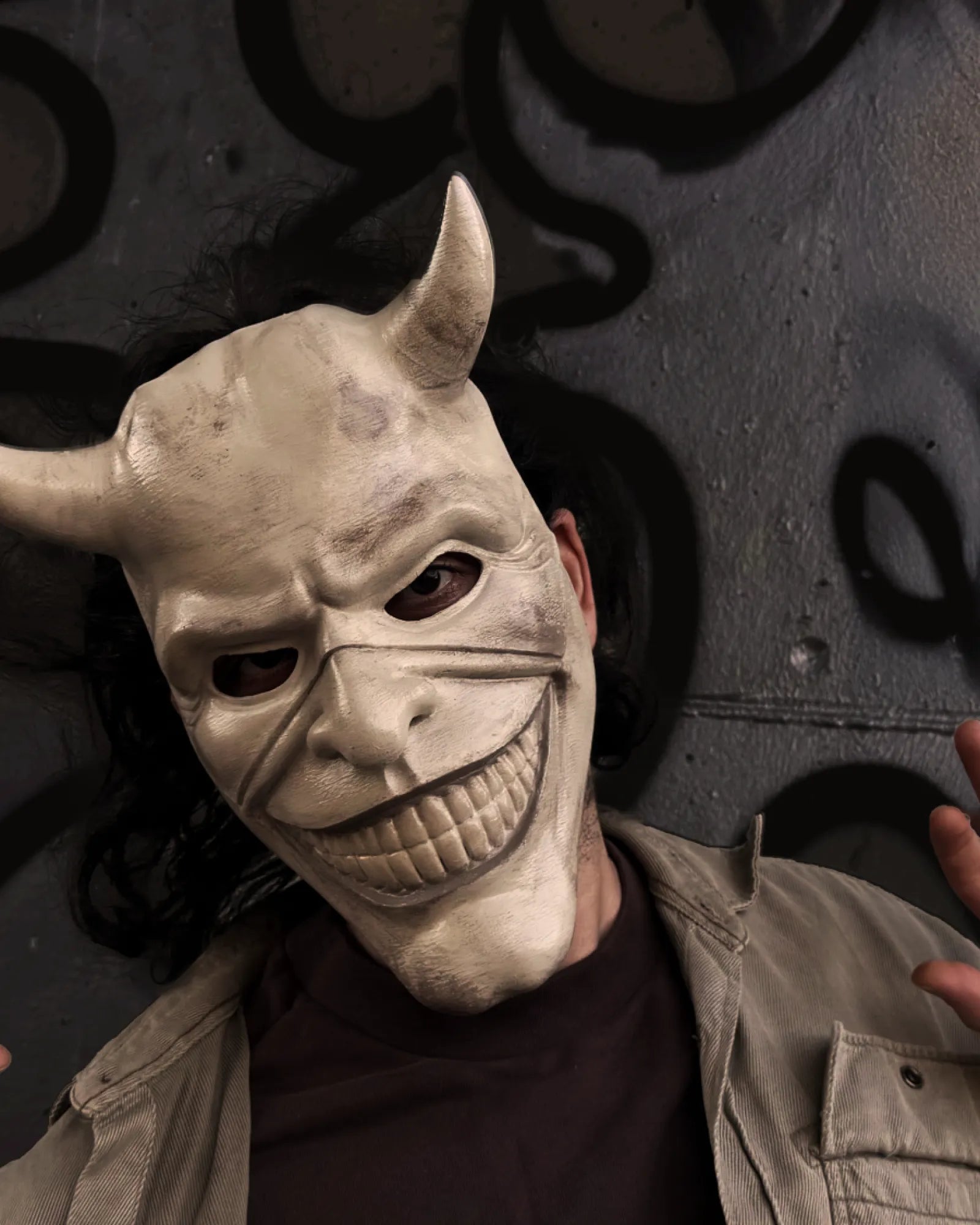 The Black Phone Grabber; Horned, Horror Gothic Halloween Mask - Venemask