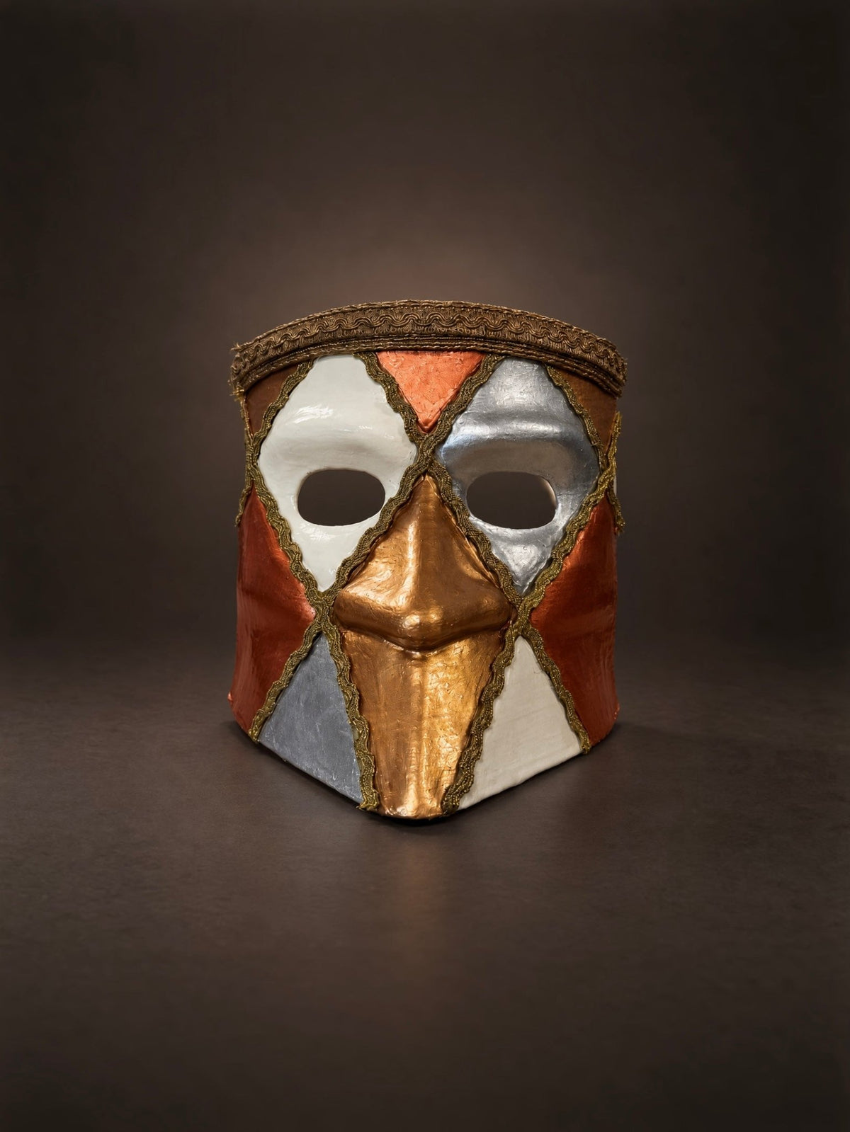 Traditional Bronze, White and Gray Bauta; Venetian Mask - Venemask