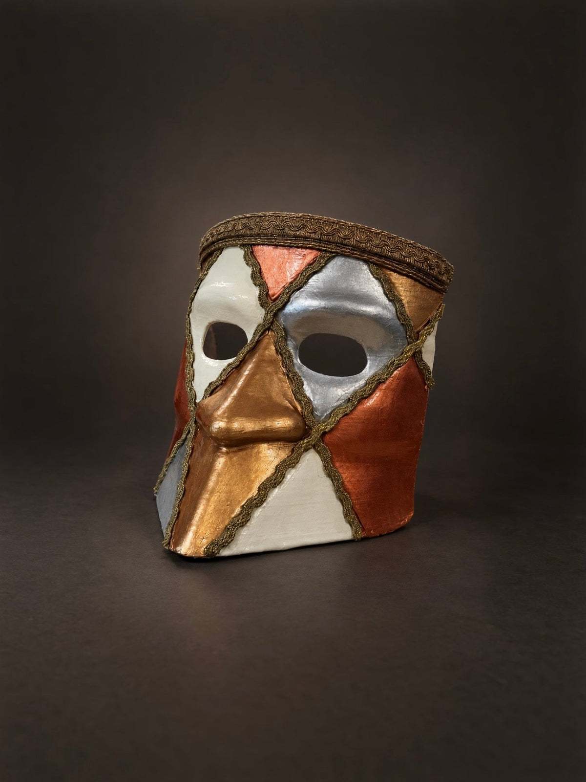 Traditional Bronze, White and Gray Bauta; Venetian Mask - Venemask
