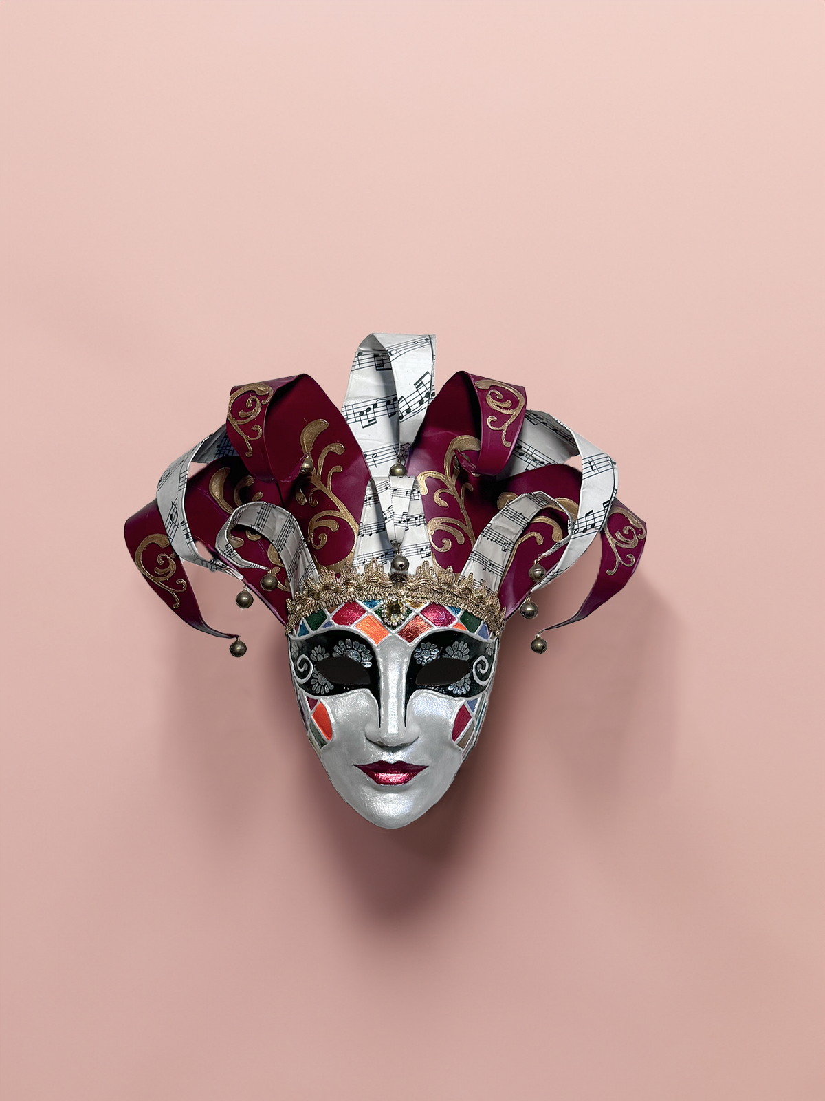 Red and White Jester Mask - Venetian Mask - Rio Venice Carnival - Colorfull Face