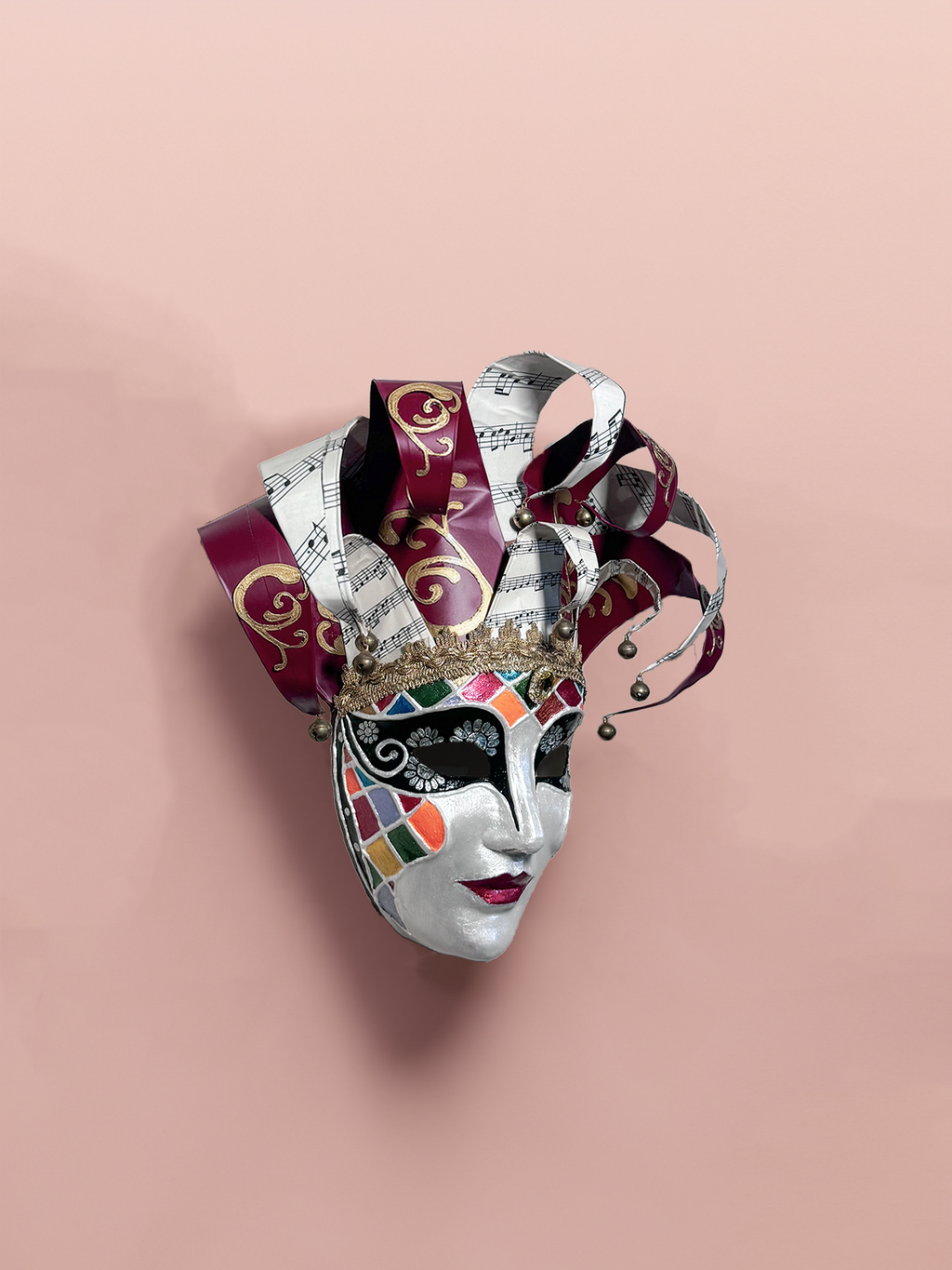 Red and White Jester Mask - Venetian Mask - Rio Venice Carnival - Colorfull Face - Venemask