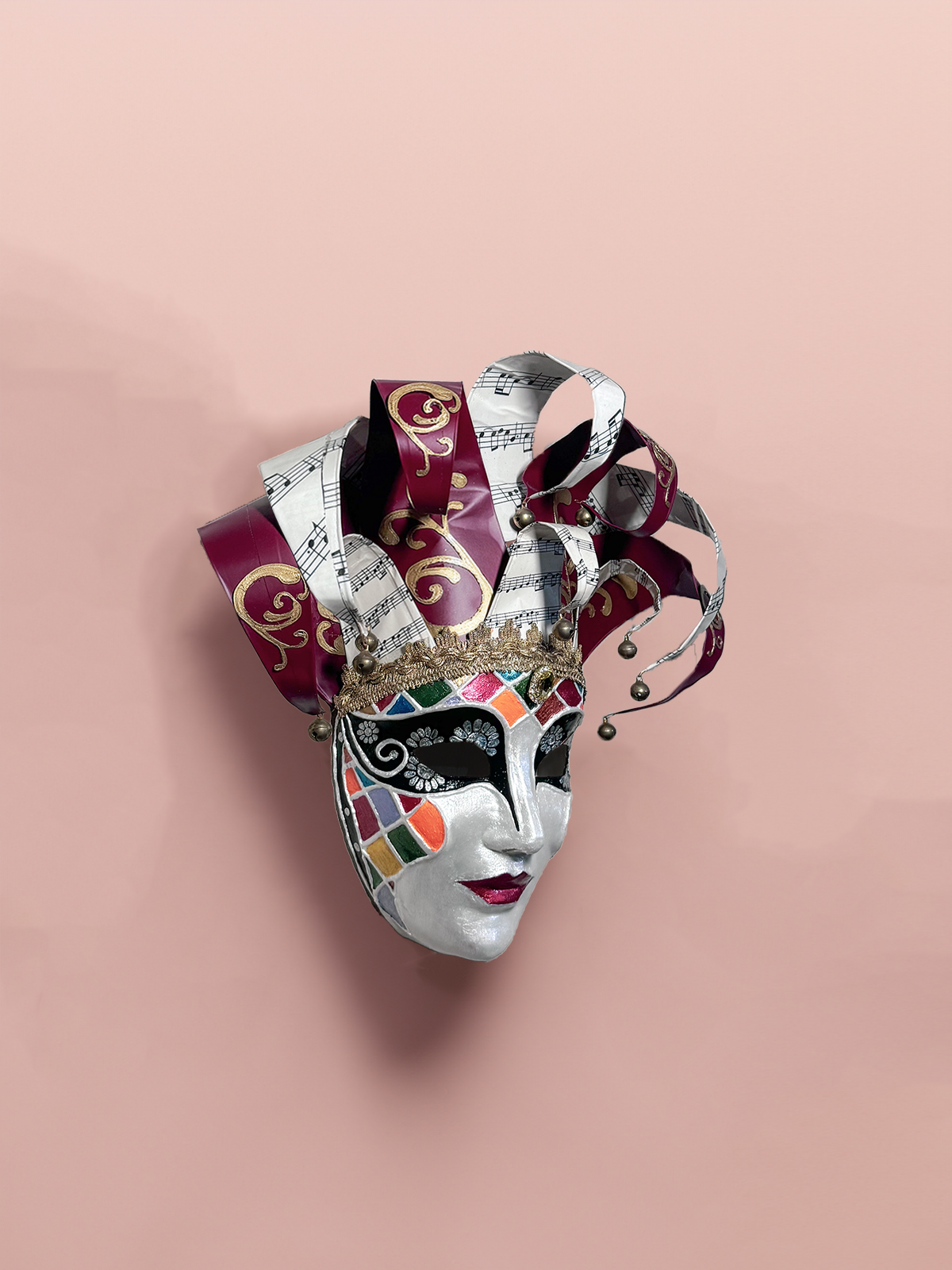 Red and White Jester Mask - Venetian Mask - Rio Venice Carnival - Colorfull Face