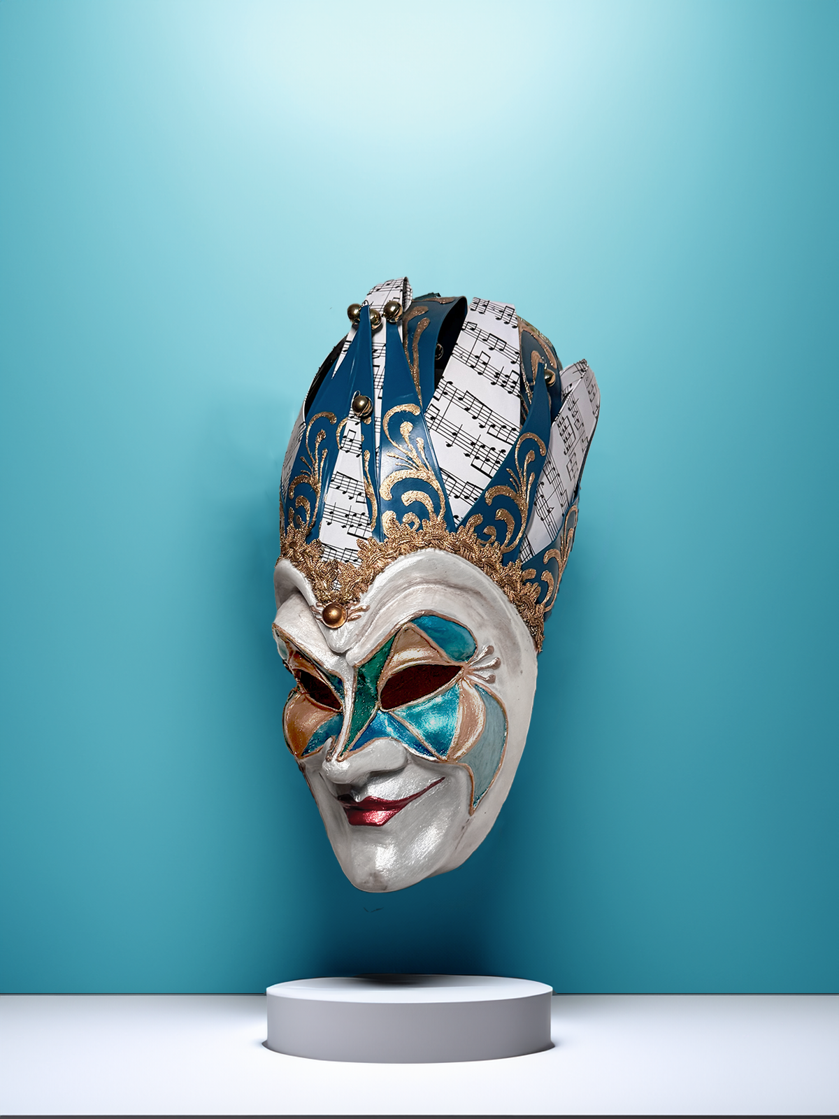 Joker Venetian Mask Iconic Techno Blue - Colorful Rio Carnival Mask - Jolly Mask