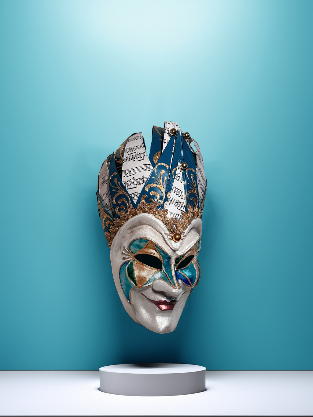 Joker Venetian Mask Iconic Techno Blue - Colorful Rio Carnival Mask - Jolly Mask