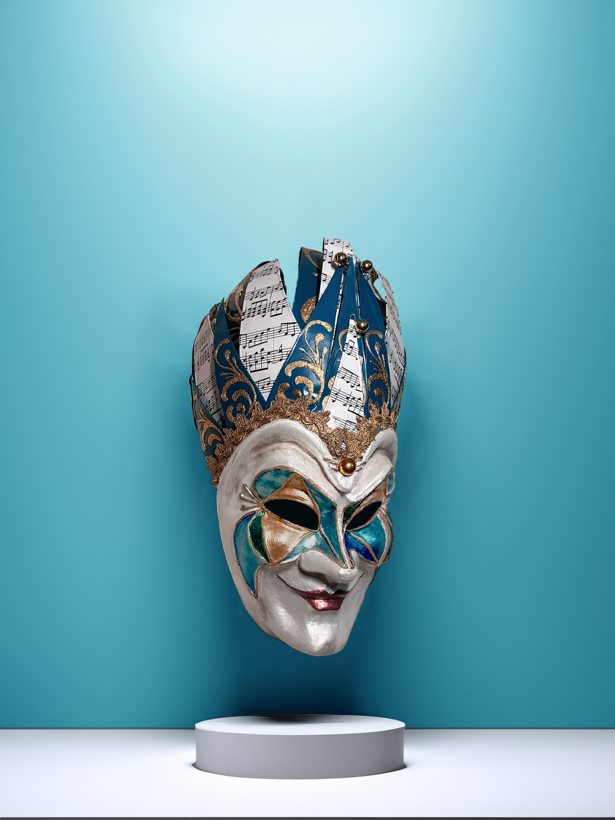 Joker Venetian Mask Iconic Techno Blue - Colorful Rio Carnival Mask - Jolly Mask