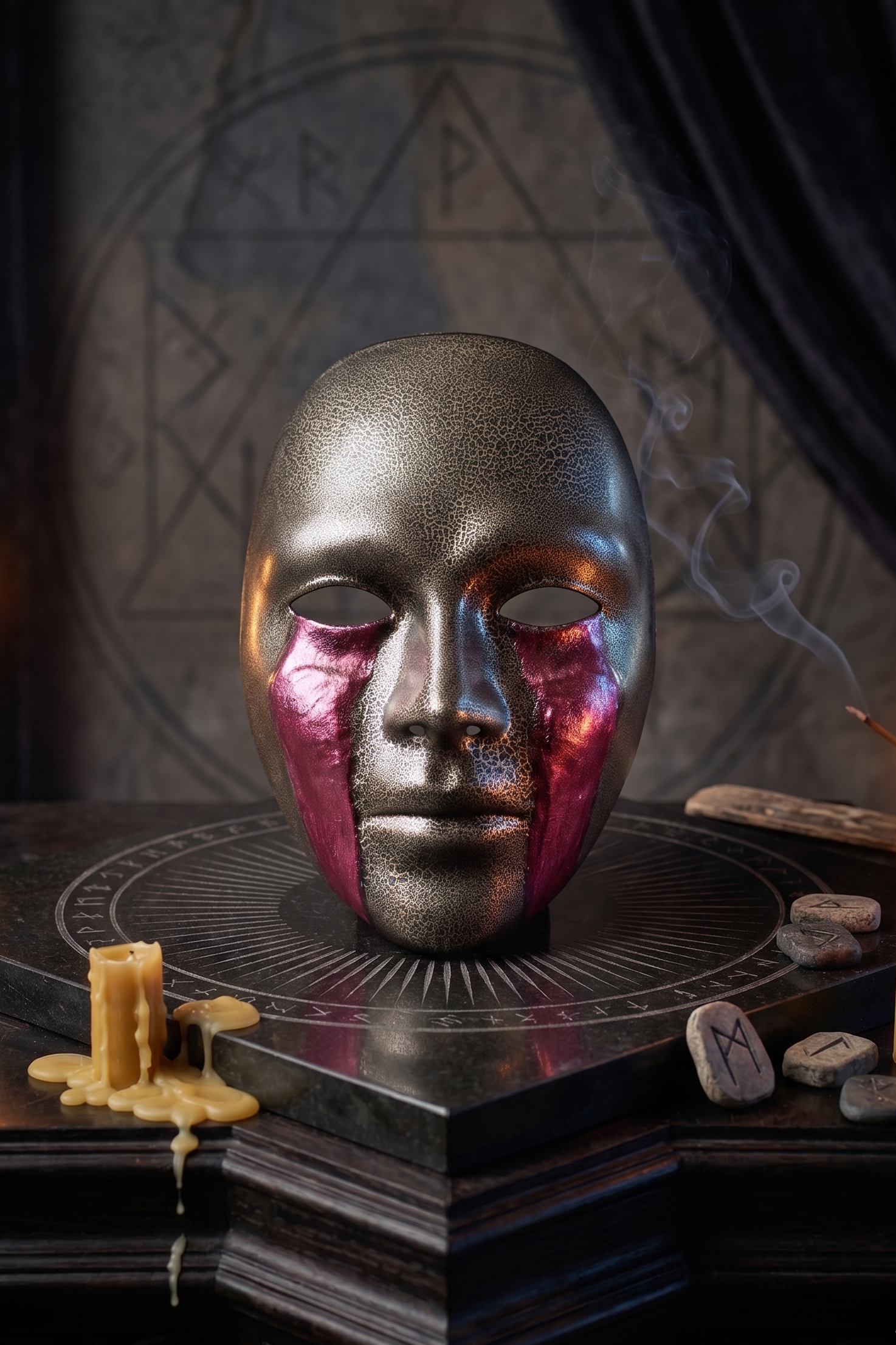 Cracked Black and Gold with Blood Cry Lines; Gothic Art Cosplay Mask