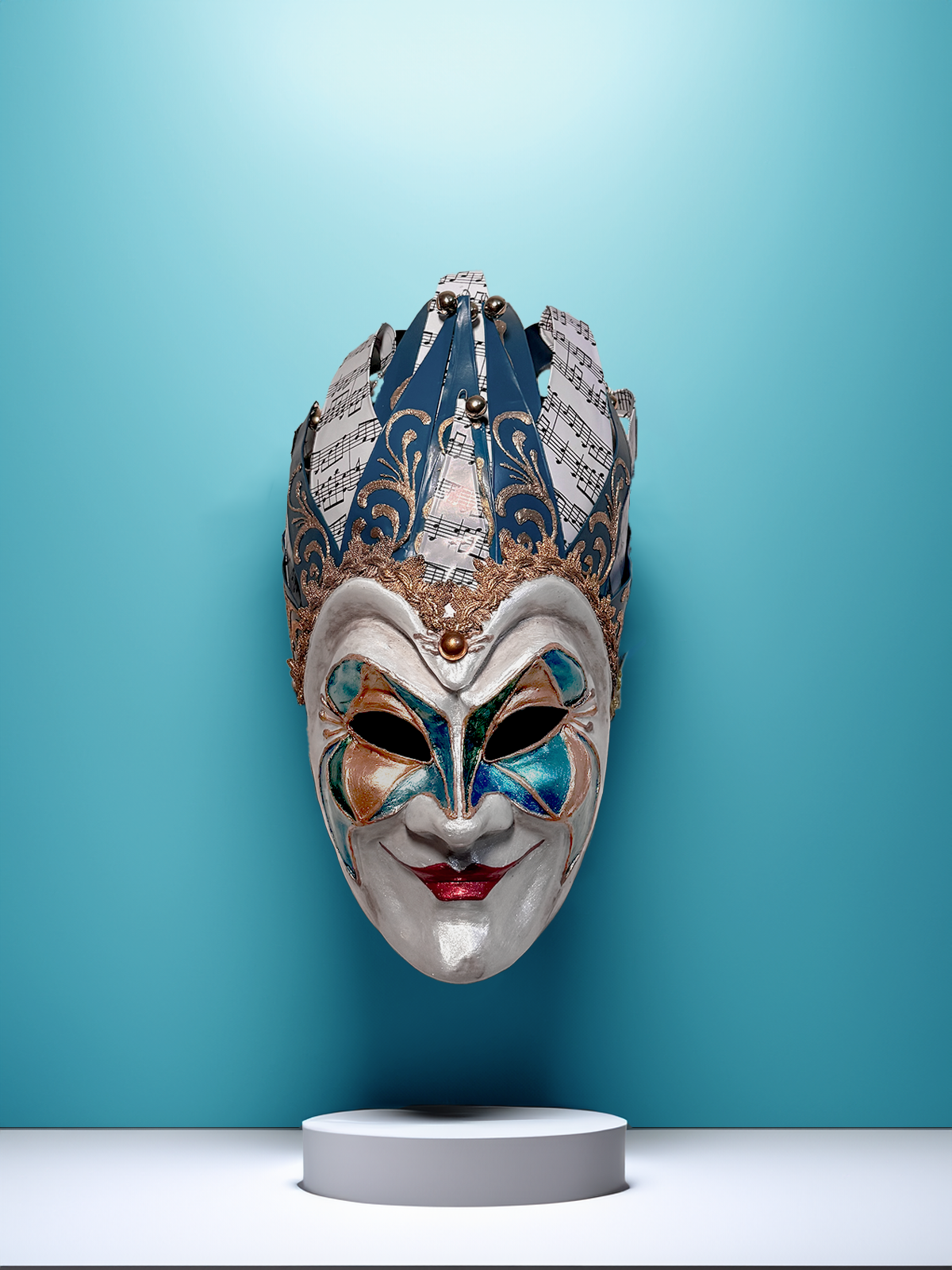 Joker Venetian Mask Iconic Techno Blue - Colorful Rio Carnival Mask - Jolly Mask