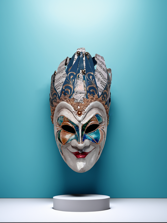 Joker Venetian Mask Iconic Techno Blue - Colorful Rio Carnival Mask - Jolly Mask