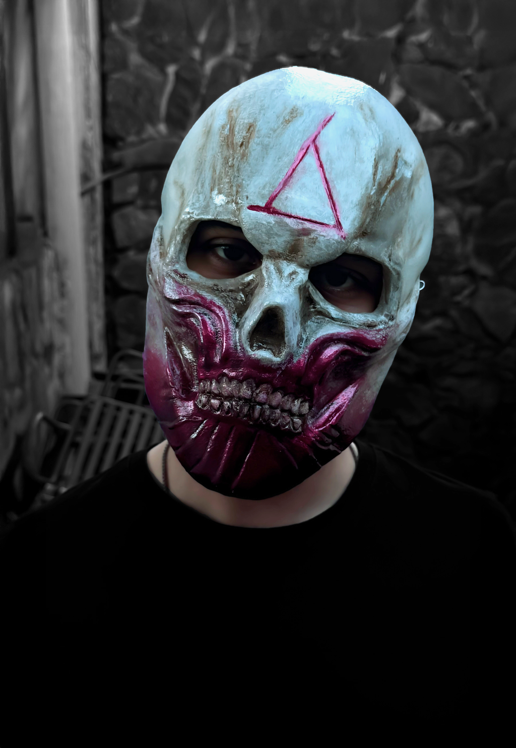 Bloody Skull Ghoul Face Skeleton Scary Mask - Triangle stamp detail - Horror Gothic - Death Skull